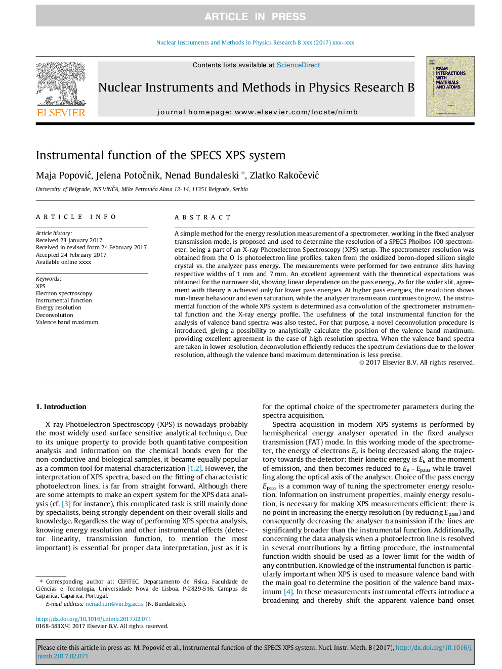 Instrumental function of the SPECS XPS system