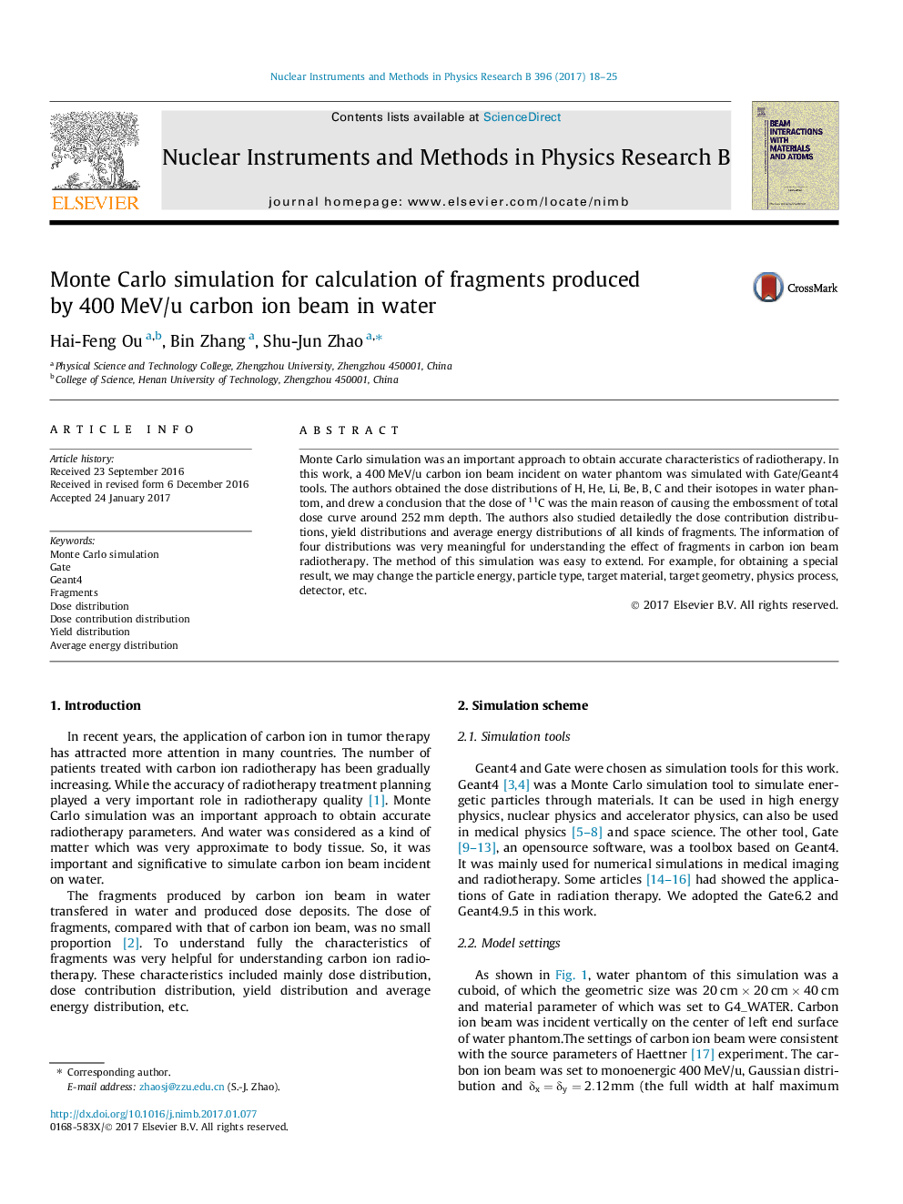 Monte Carlo simulation for calculation of fragments produced by 400Â MeV/u carbon ion beam in water