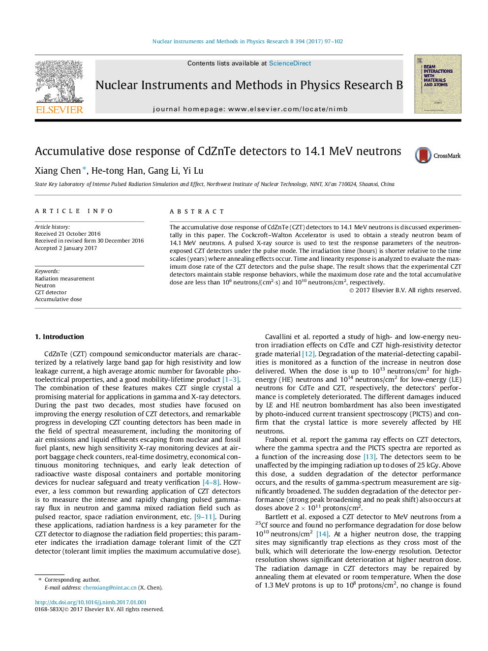 Accumulative dose response of CdZnTe detectors to 14.1Â MeV neutrons