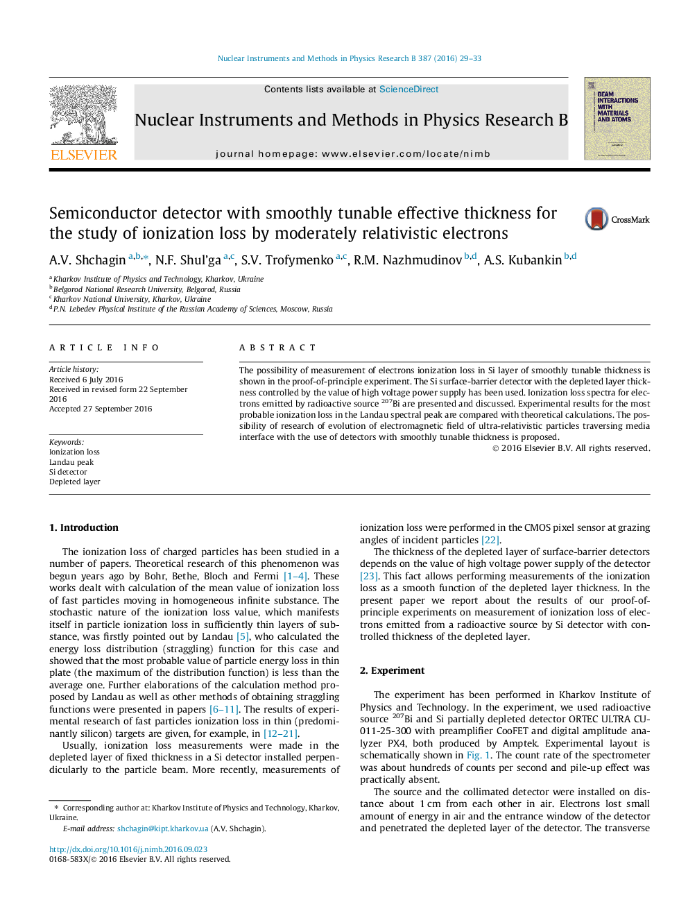 Semiconductor detector with smoothly tunable effective thickness for the study of ionization loss by moderately relativistic electrons