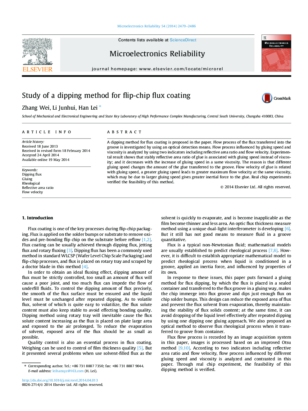 Study of a dipping method for flip-chip flux coating