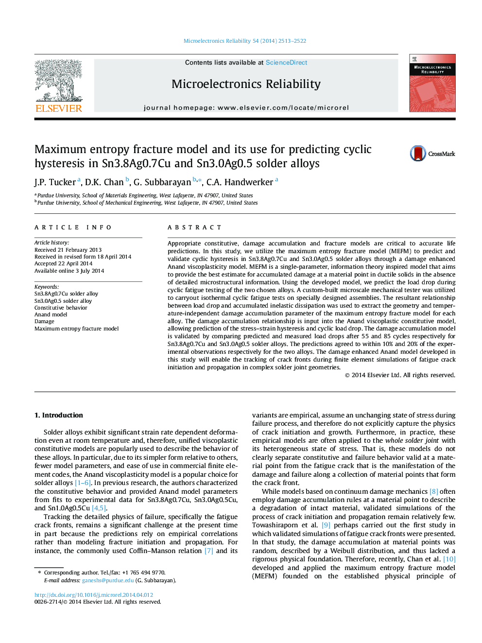 Maximum entropy fracture model and its use for predicting cyclic hysteresis in Sn3.8Ag0.7Cu and Sn3.0Ag0.5 solder alloys