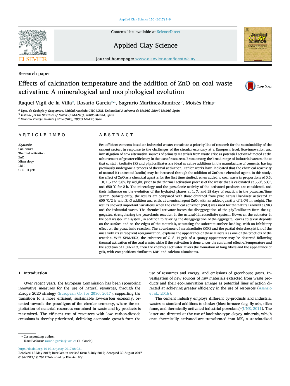 Effects of calcination temperature and the addition of ZnO on coal waste activation: A mineralogical and morphological evolution