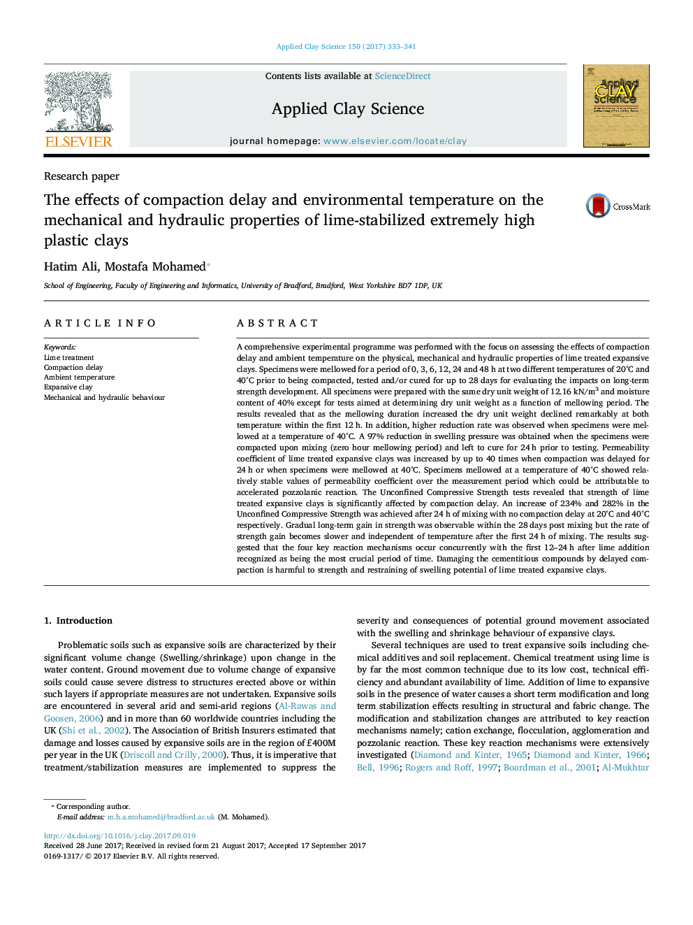 The effects of compaction delay and environmental temperature on the mechanical and hydraulic properties of lime-stabilized extremely high plastic clays