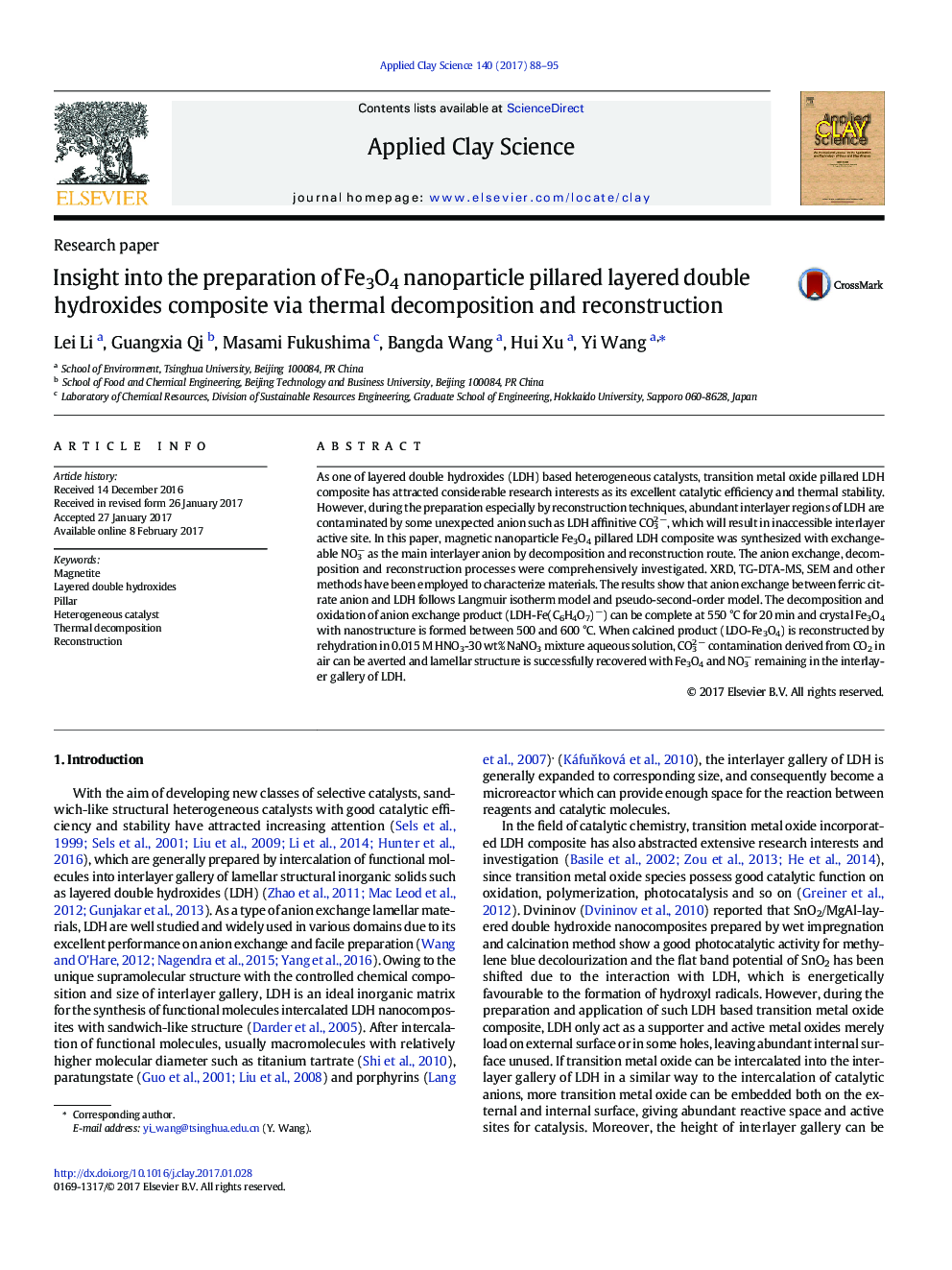 Insight into the preparation of Fe3O4 nanoparticle pillared layered double hydroxides composite via thermal decomposition and reconstruction