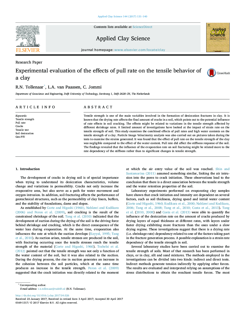 Experimental evaluation of the effects of pull rate on the tensile behavior of a clay