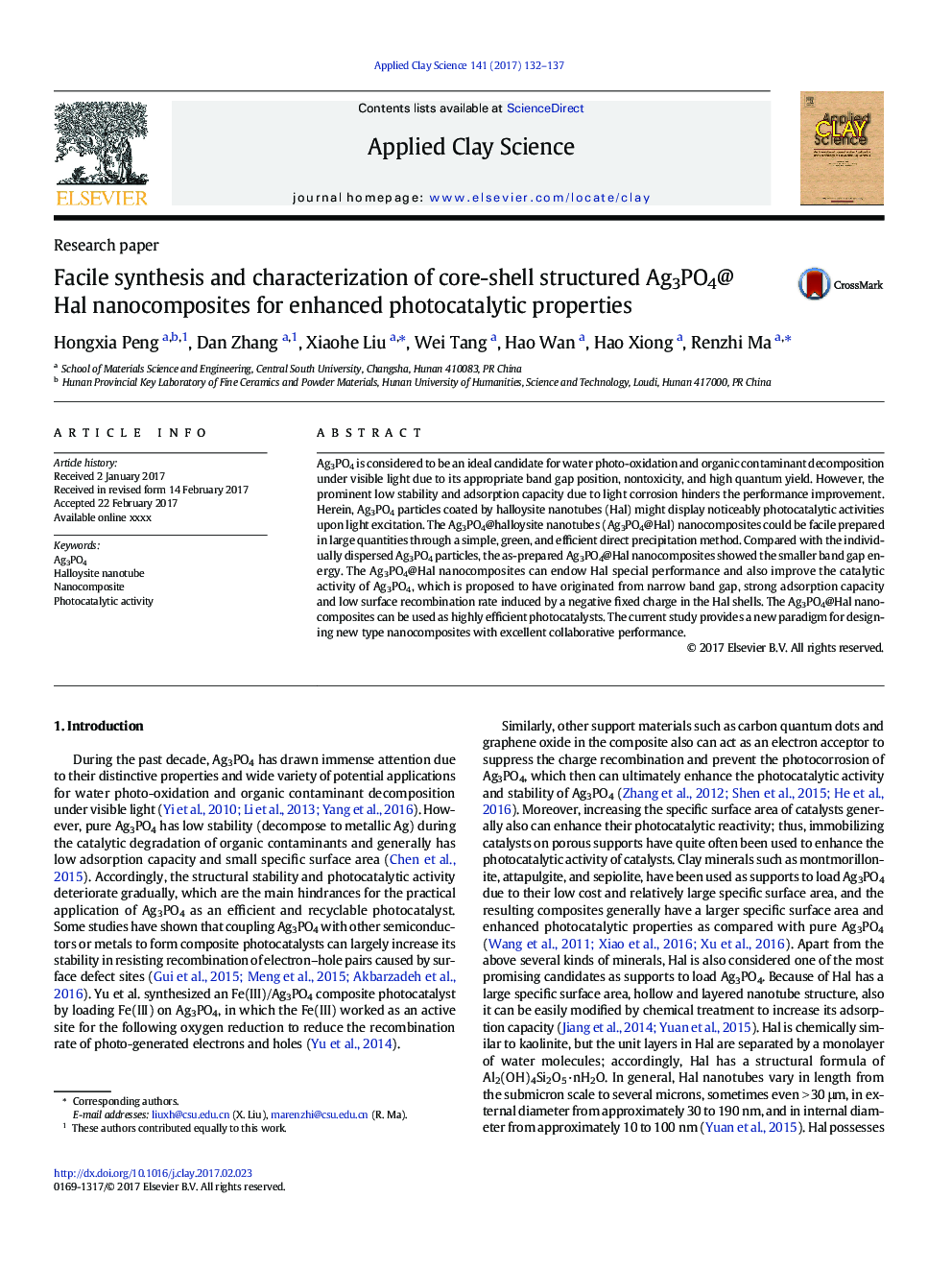 Facile synthesis and characterization of core-shell structured Ag3PO4@Hal nanocomposites for enhanced photocatalytic properties