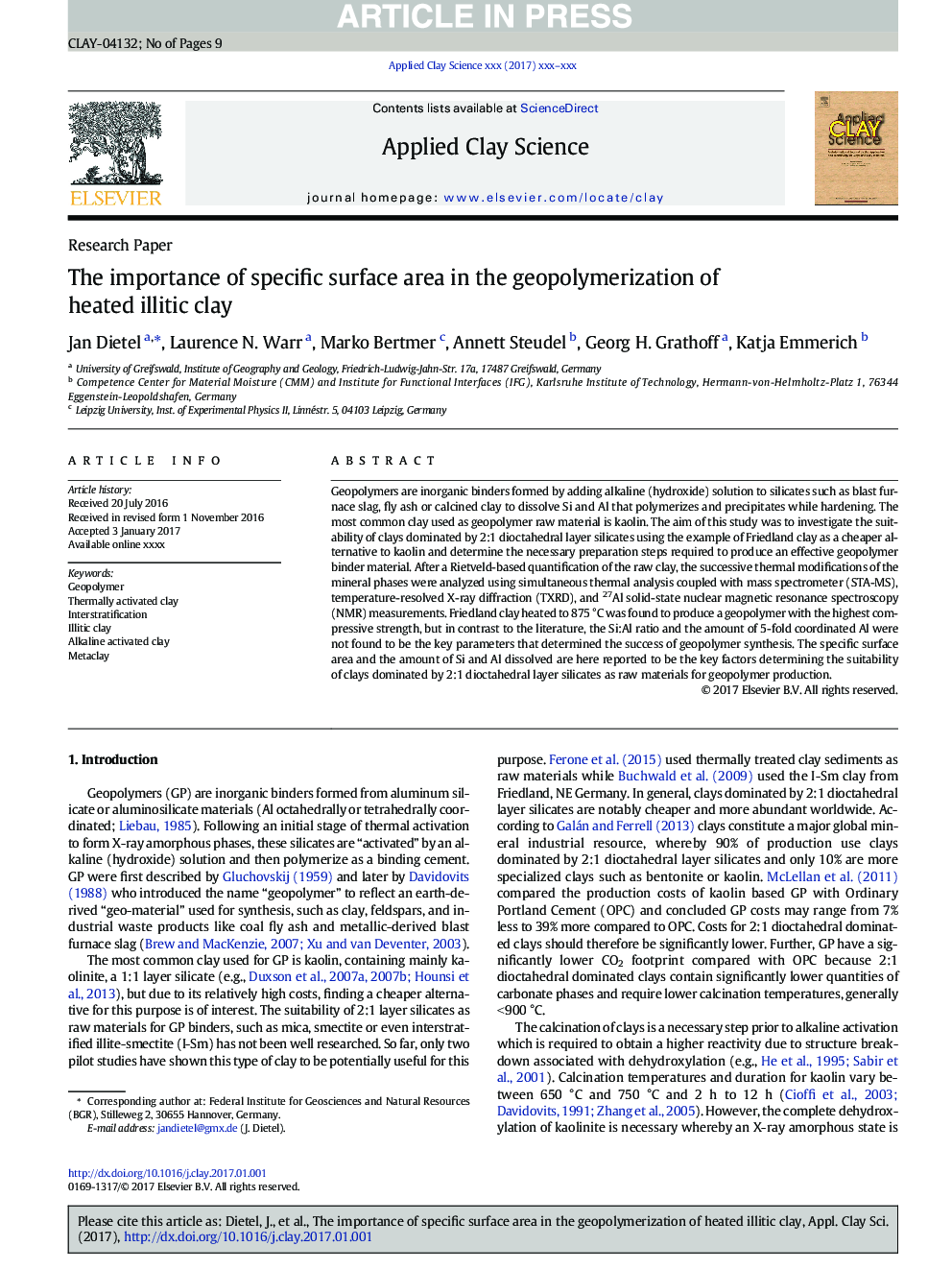 The importance of specific surface area in the geopolymerization of heated illitic clay