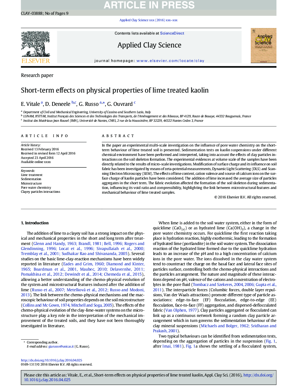 Short-term effects on physical properties of lime treated kaolin