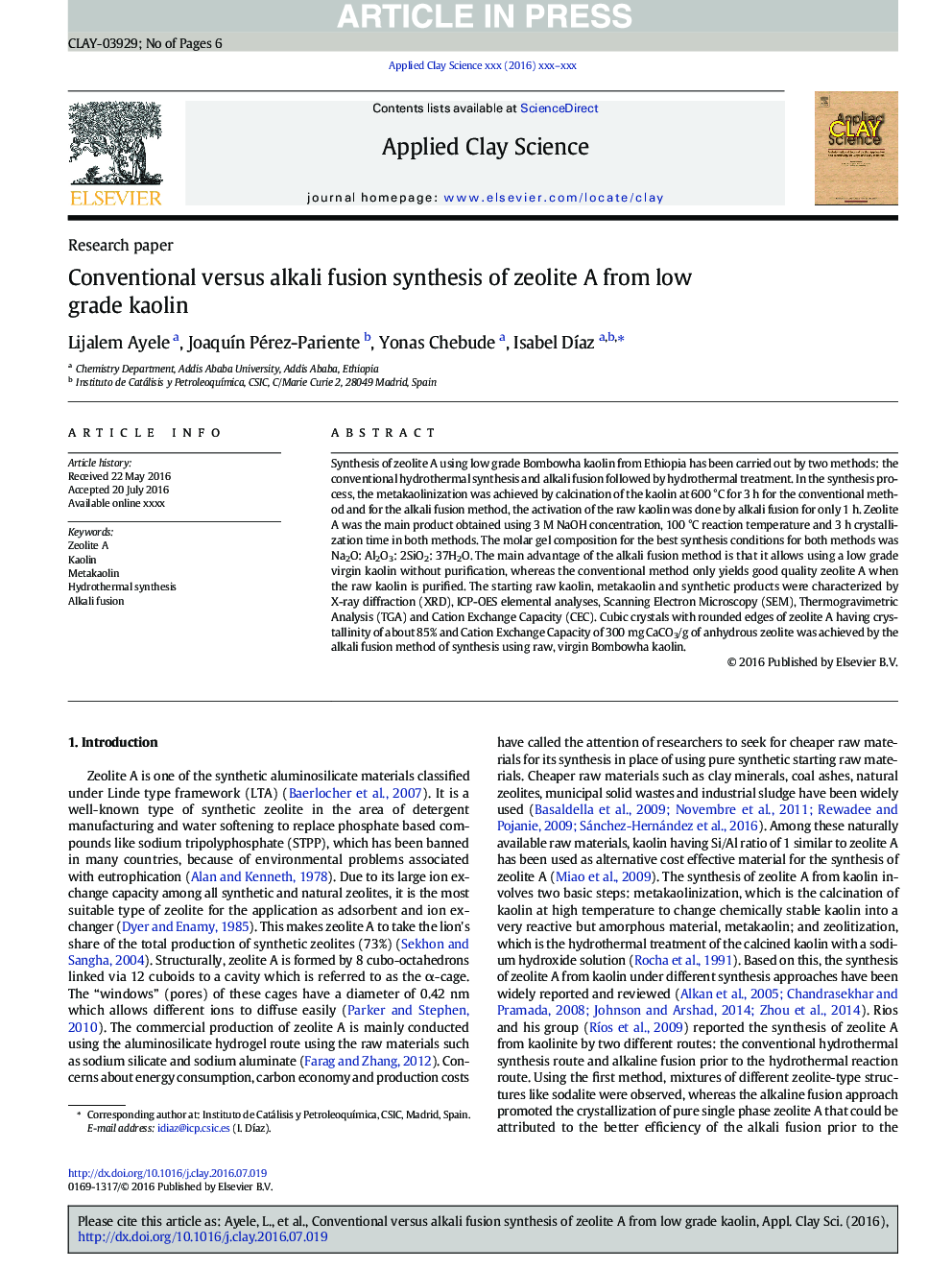 Conventional versus alkali fusion synthesis of zeolite A from low grade kaolin