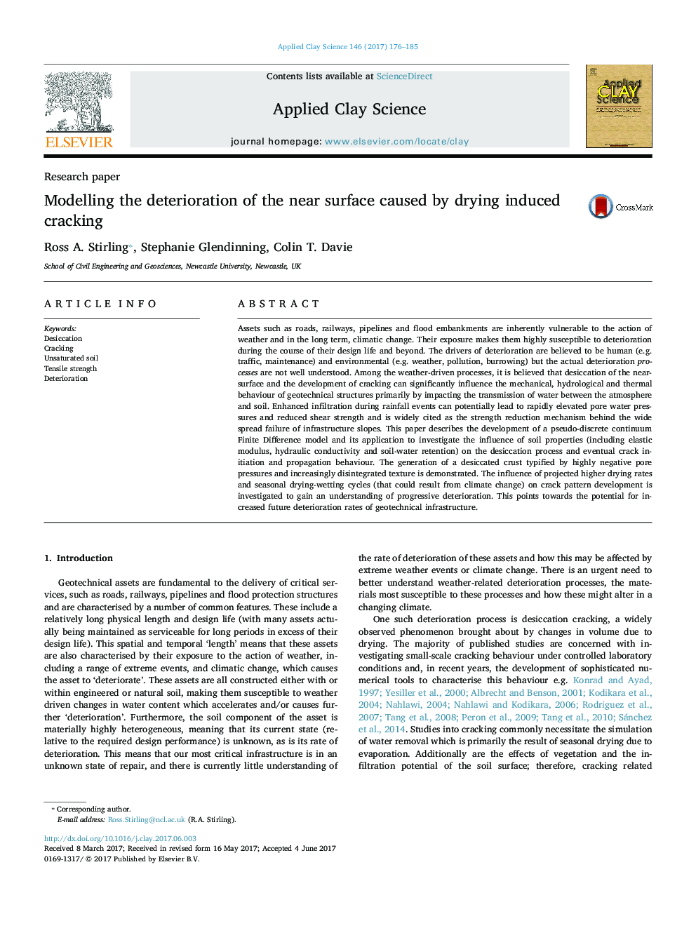 Modelling the deterioration of the near surface caused by drying induced cracking