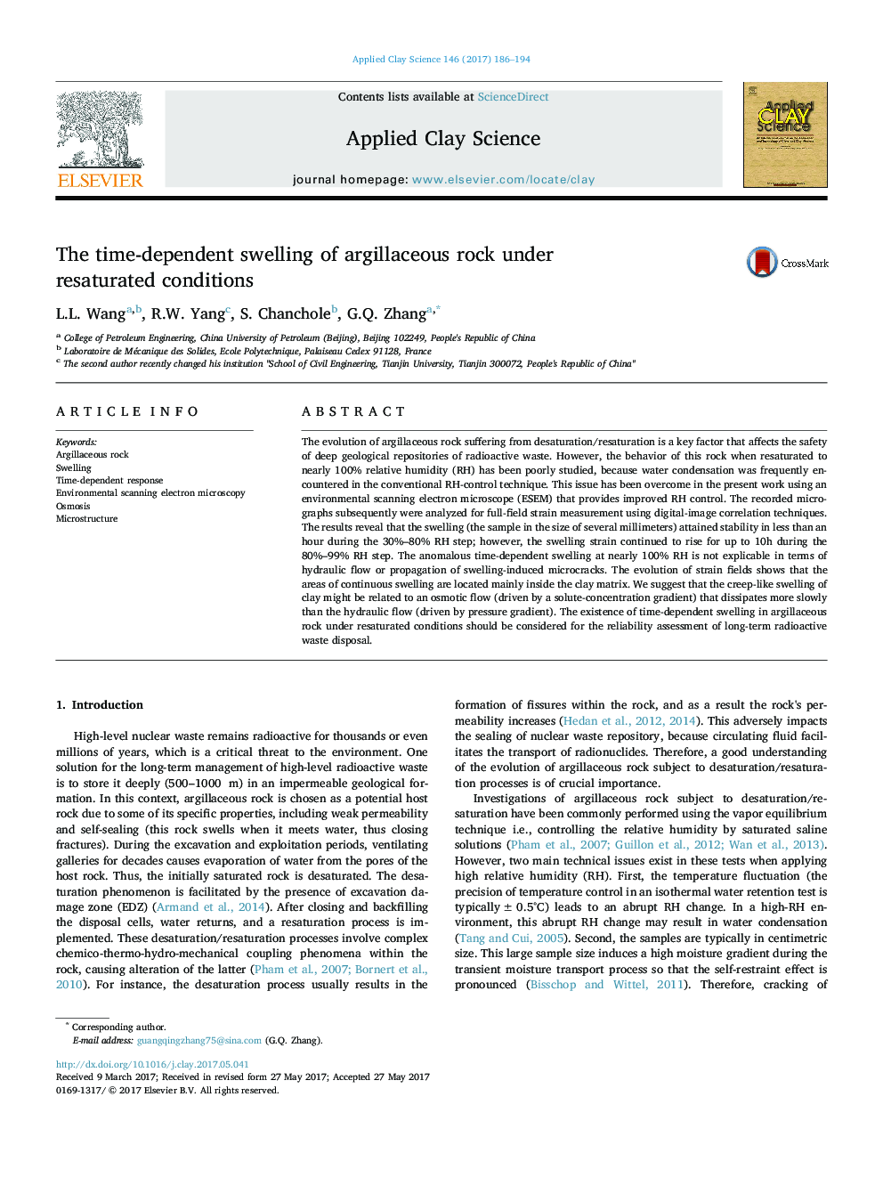 The time-dependent swelling of argillaceous rock under resaturatedÂ conditions