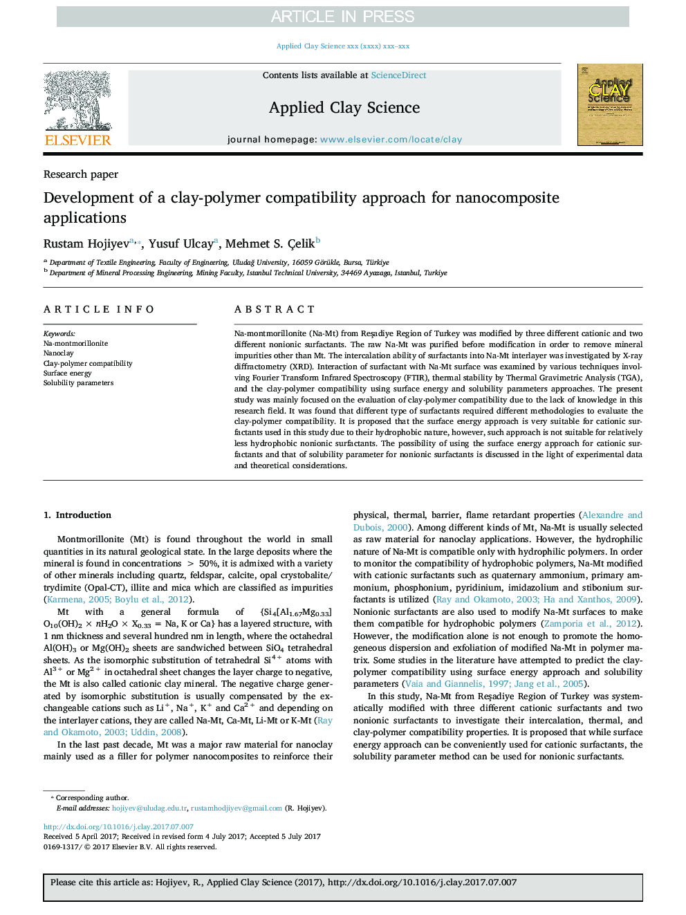 Development of a clay-polymer compatibility approach for nanocomposite applications