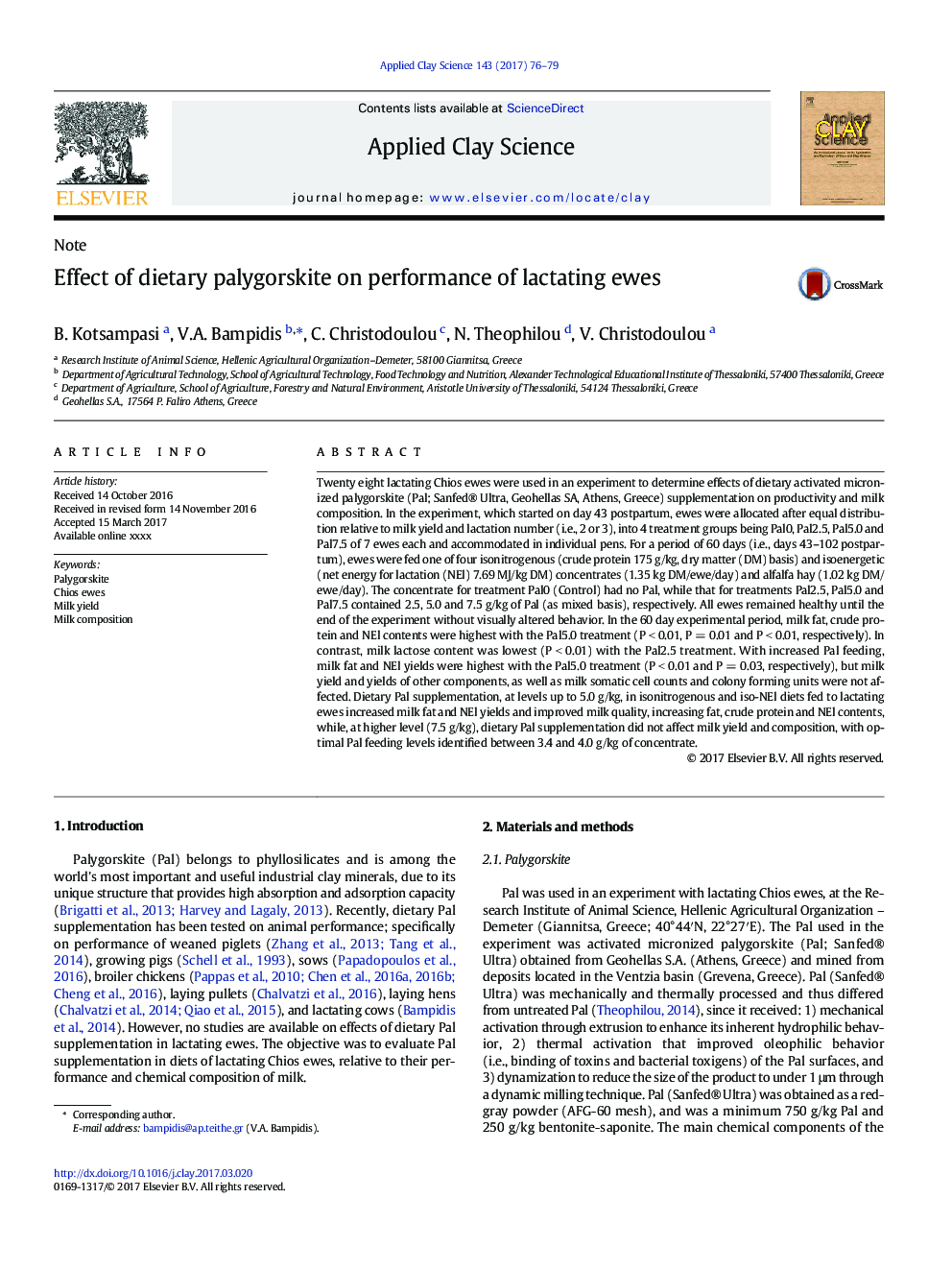 Effect of dietary palygorskite on performance of lactating ewes