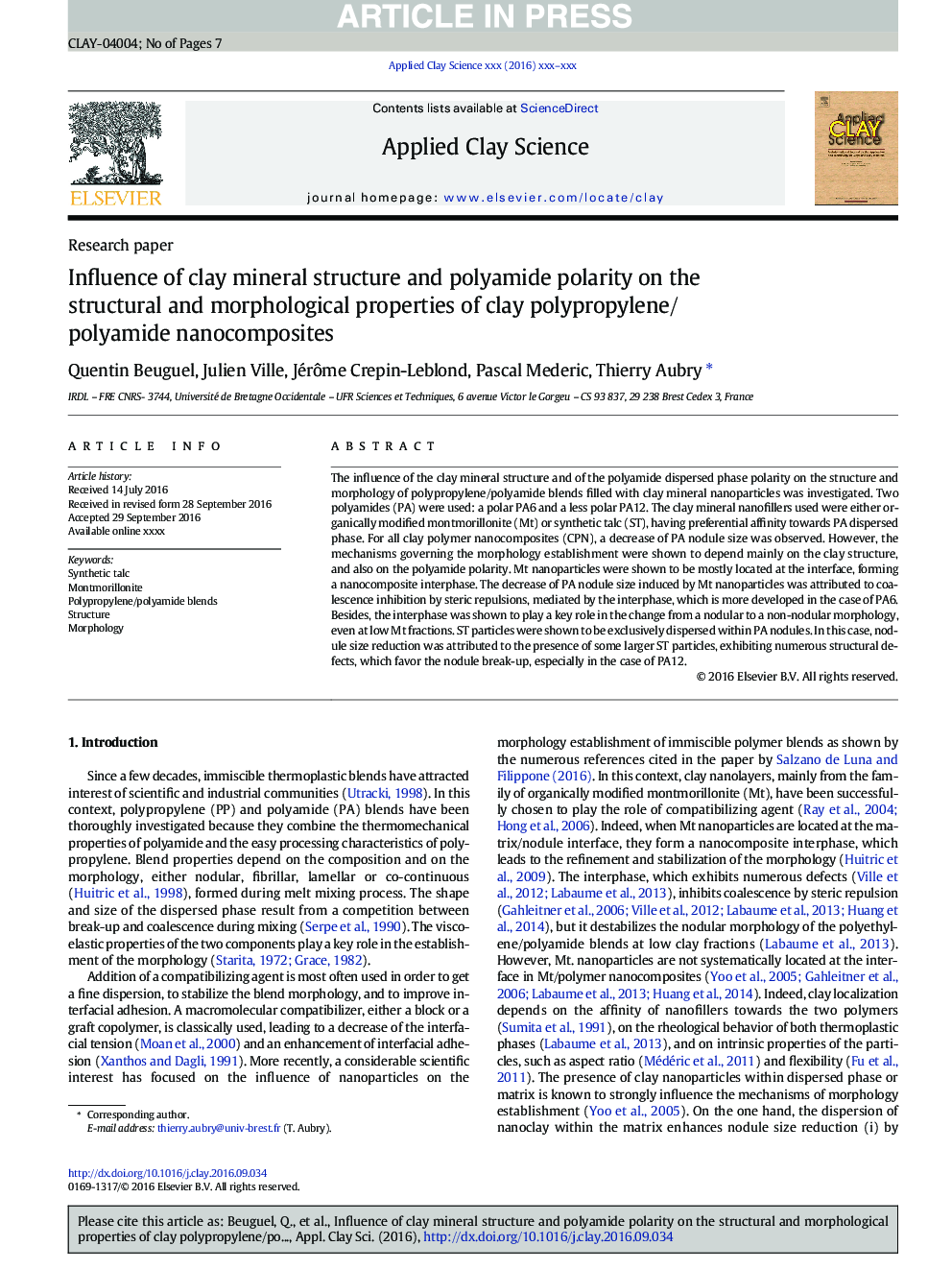 Influence of clay mineral structure and polyamide polarity on the structural and morphological properties of clay polypropylene/polyamide nanocomposites