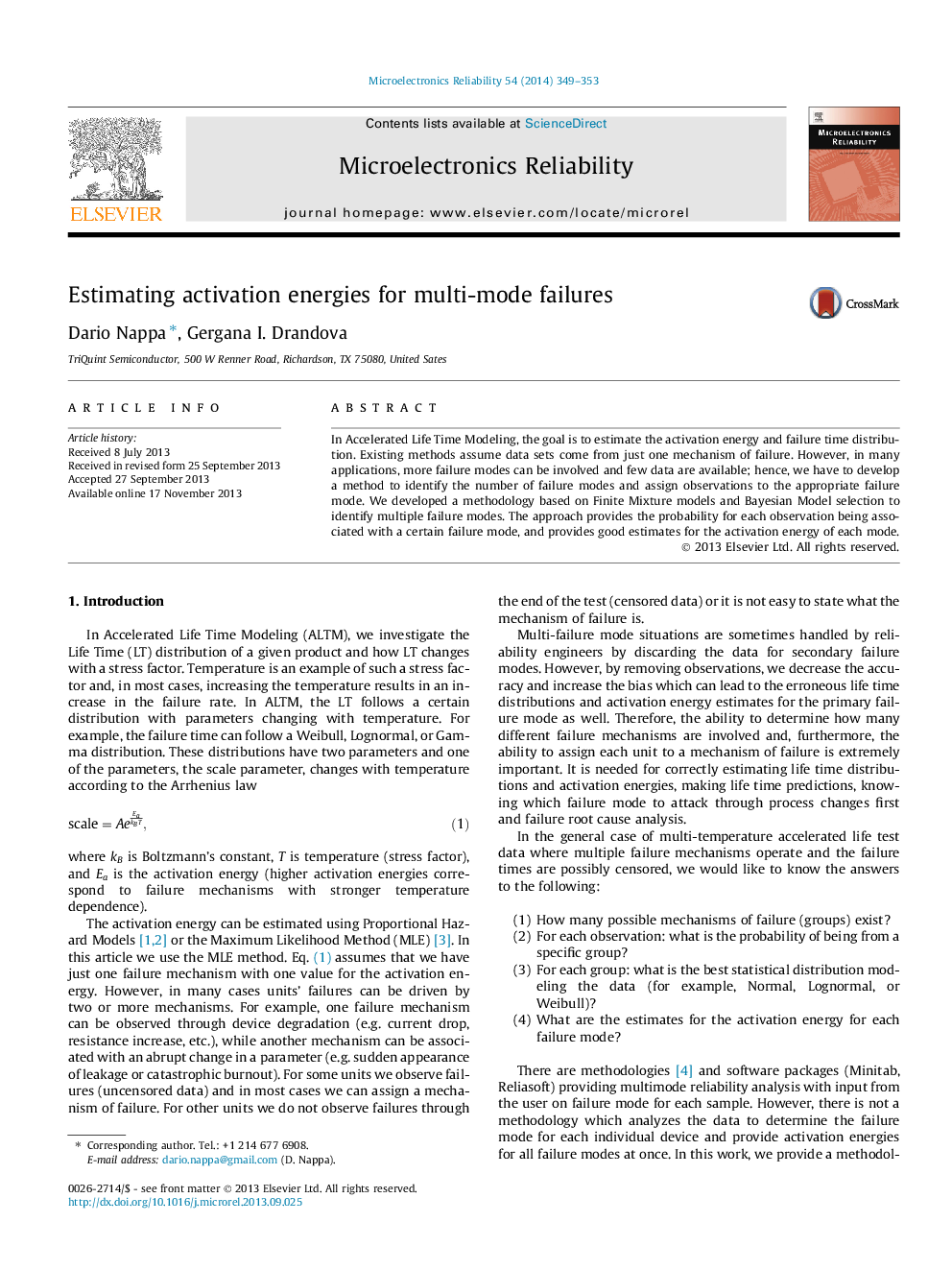 Estimating activation energies for multi-mode failures