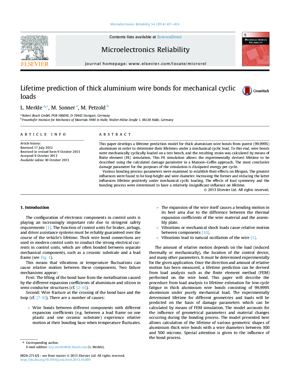 Lifetime prediction of thick aluminium wire bonds for mechanical cyclic loads