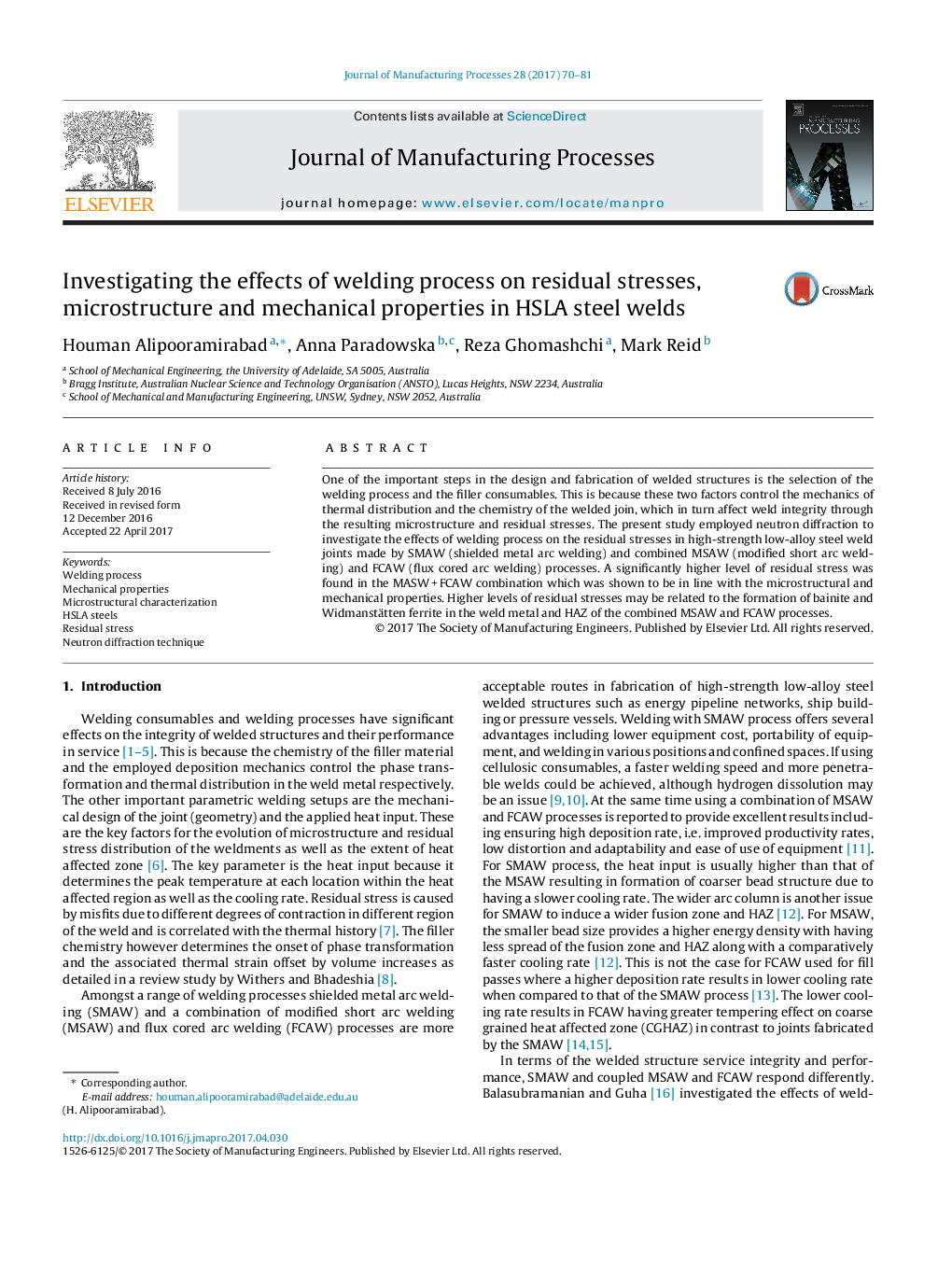 Investigating the effects of welding process on residual stresses, microstructure and mechanical properties in HSLA steel welds