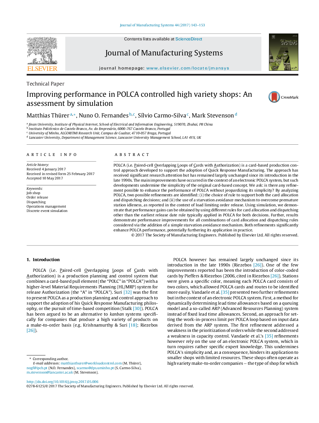 Improving performance in POLCA controlled high variety shops: An assessment by simulation