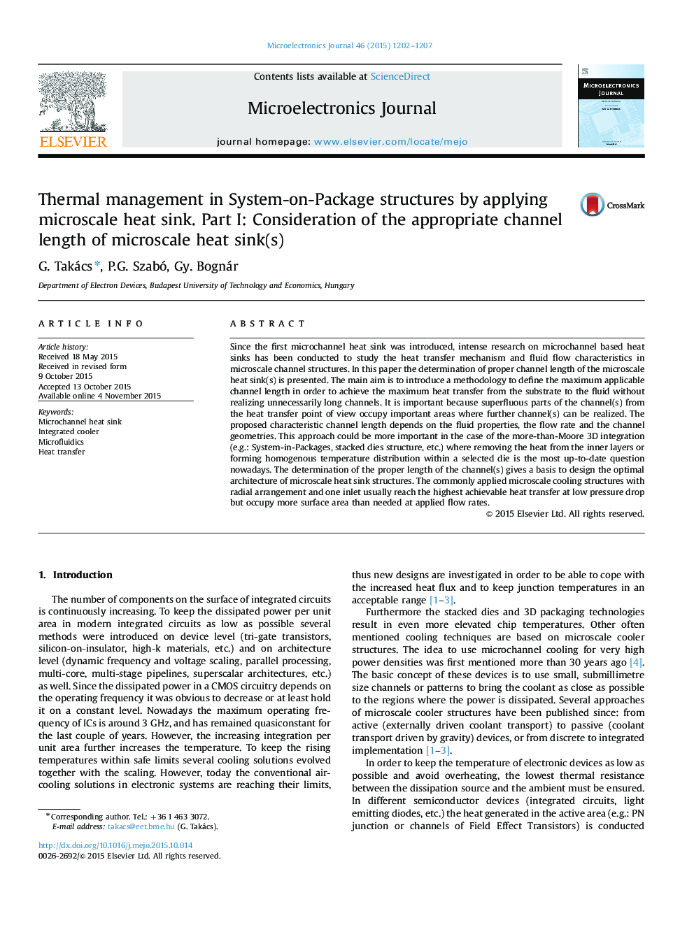 Thermal management in System-on-Package structures by applying microscale heat sink. Part I: Consideration of the appropriate channel length of microscale heat sink(s)