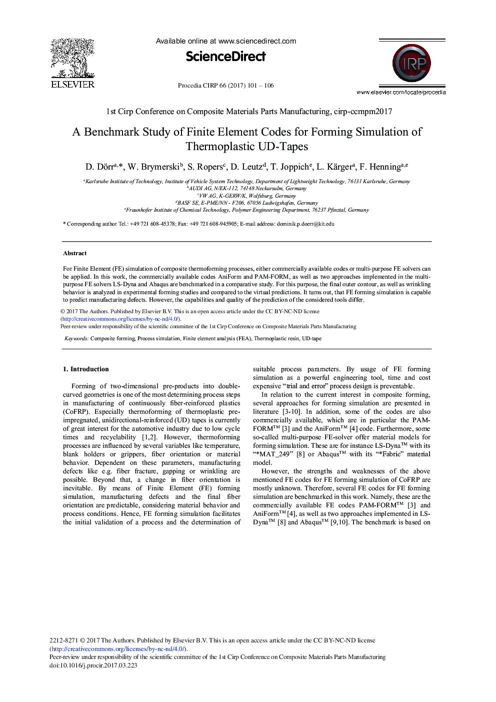 A Benchmark Study of Finite Element Codes for Forming Simulation of Thermoplastic UD-Tapes