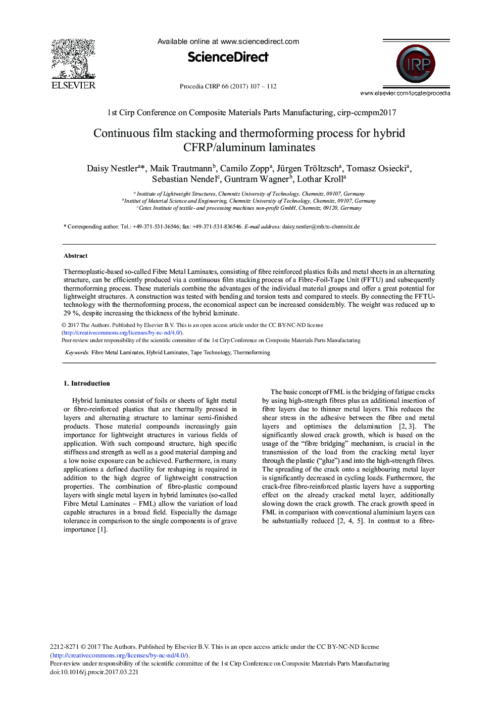 Continuous Film Stacking and Thermoforming Process for Hybrid CFRP/aluminum Laminates