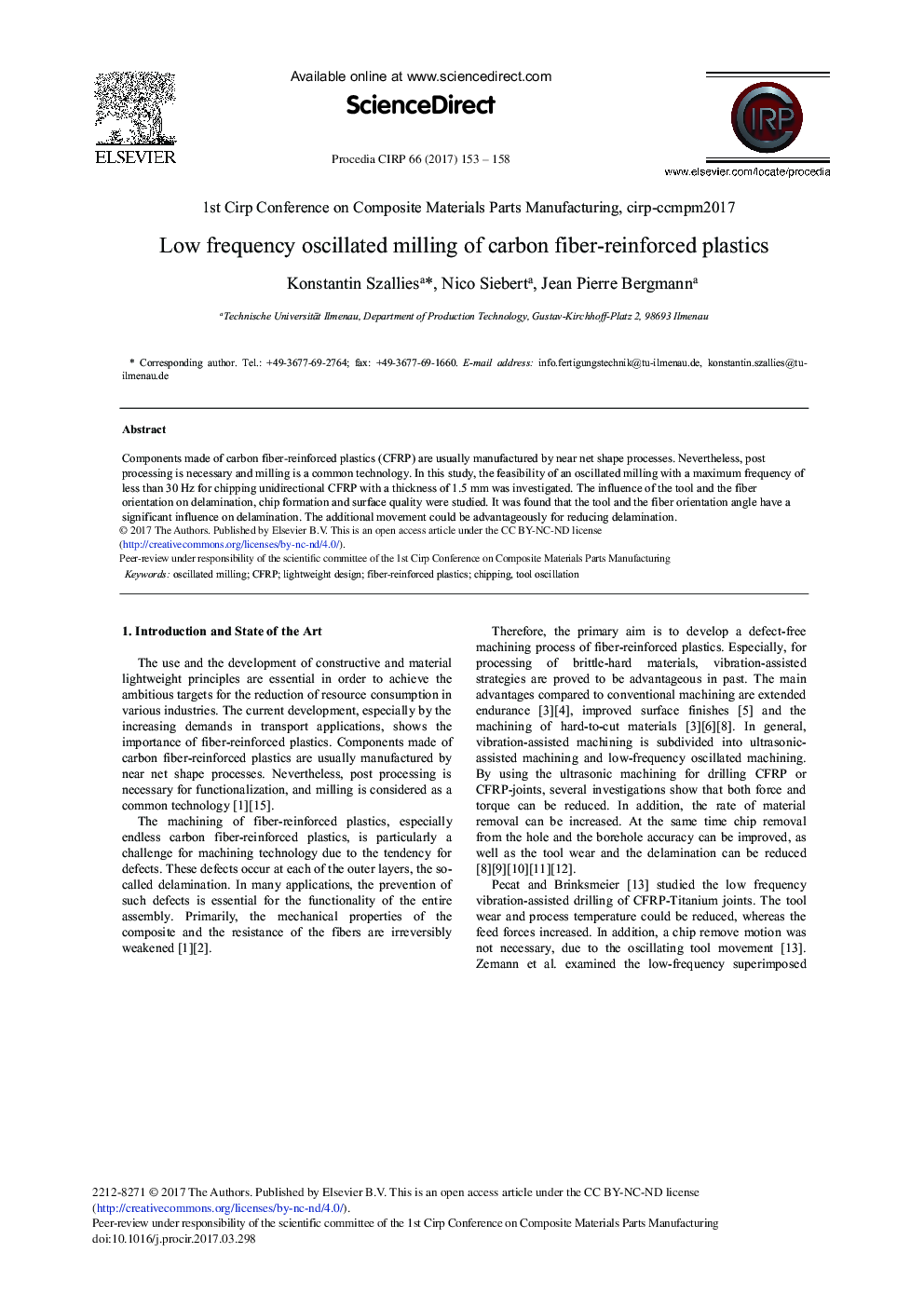 Low Frequency Oscillated Milling of Carbon Fiber-reinforced Plastics