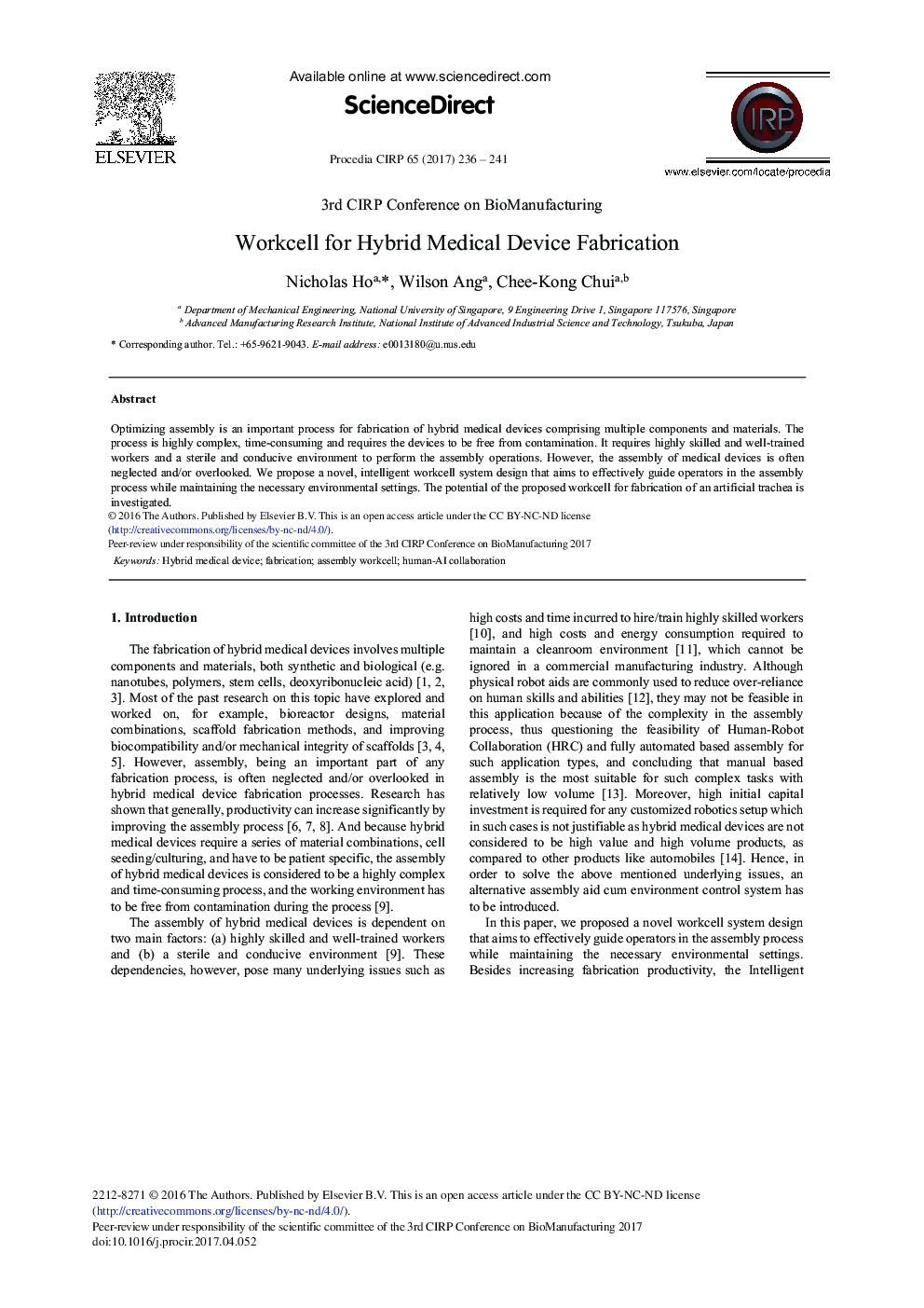 Workcell for Hybrid Medical Device Fabrication