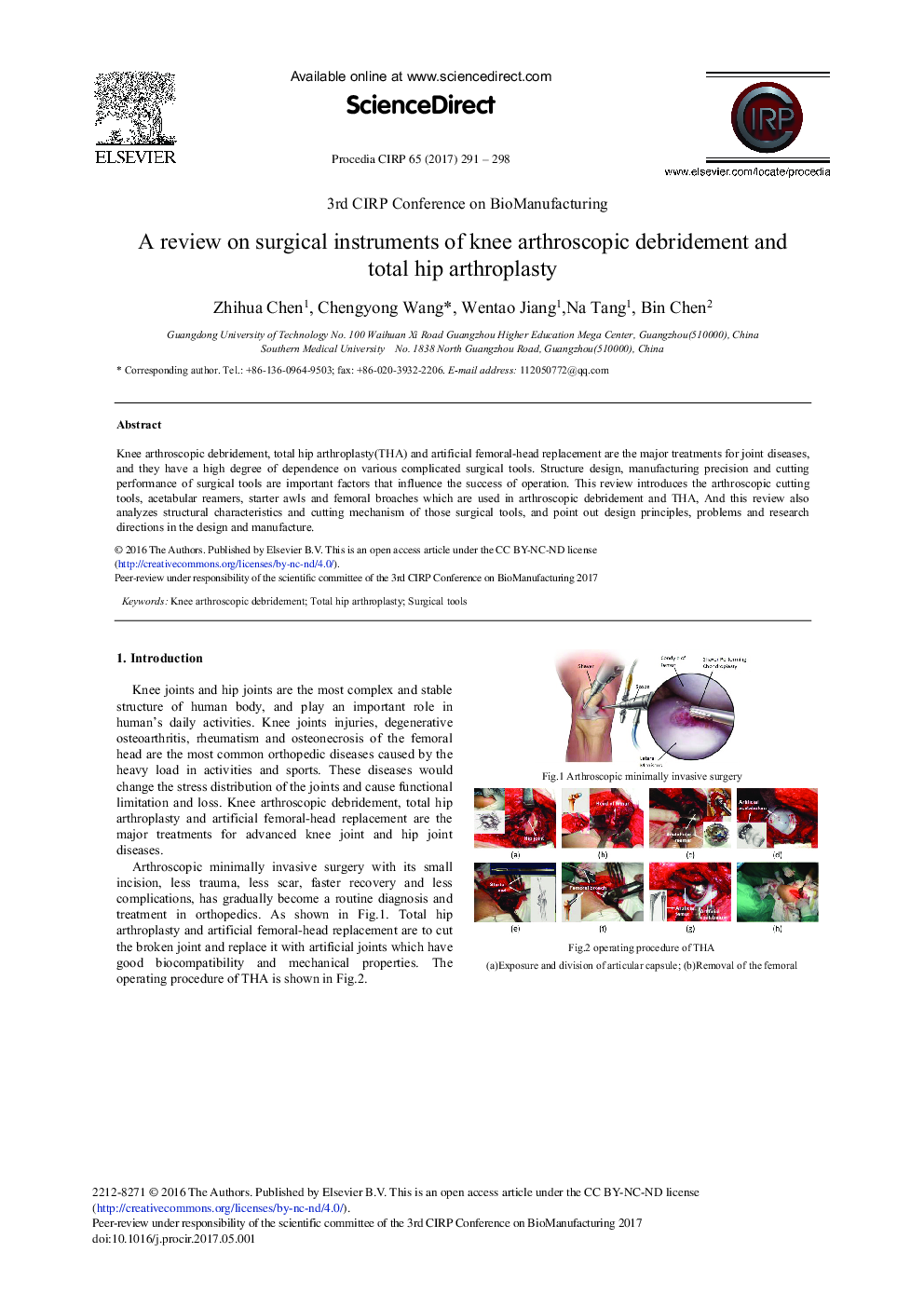 A Review on Surgical Instruments of Knee Arthroscopic Debridement and Total Hip Arthroplasty