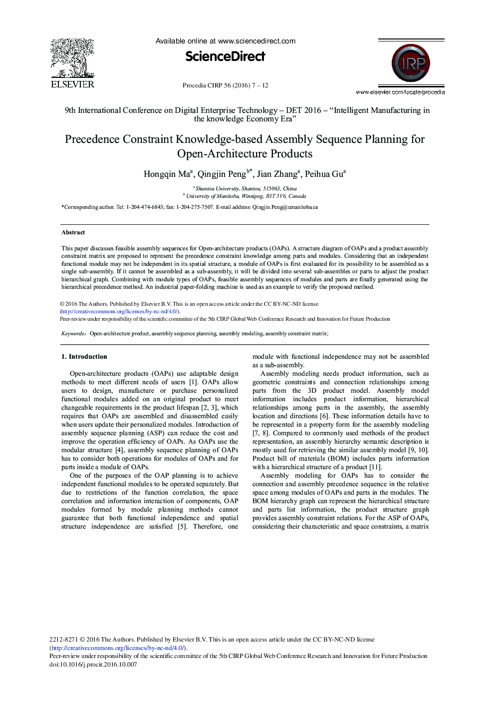 Precedence Constraint Knowledge-based Assembly Sequence Planning for Open-Architecture Products