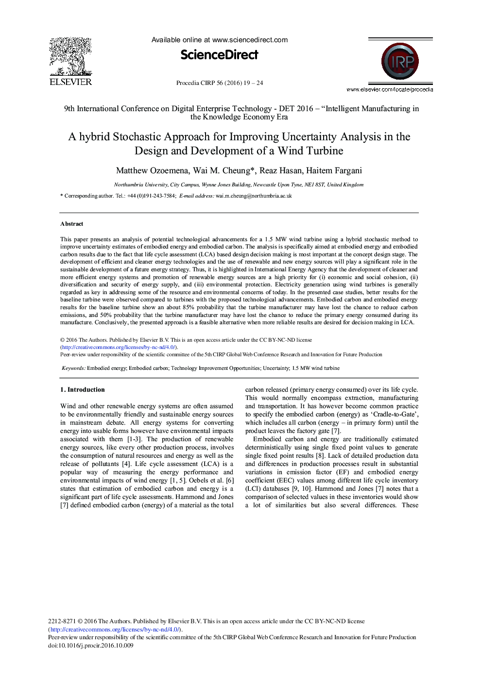 A Hybrid Stochastic Approach for Improving Uncertainty Analysis in the Design and Development of a Wind Turbine