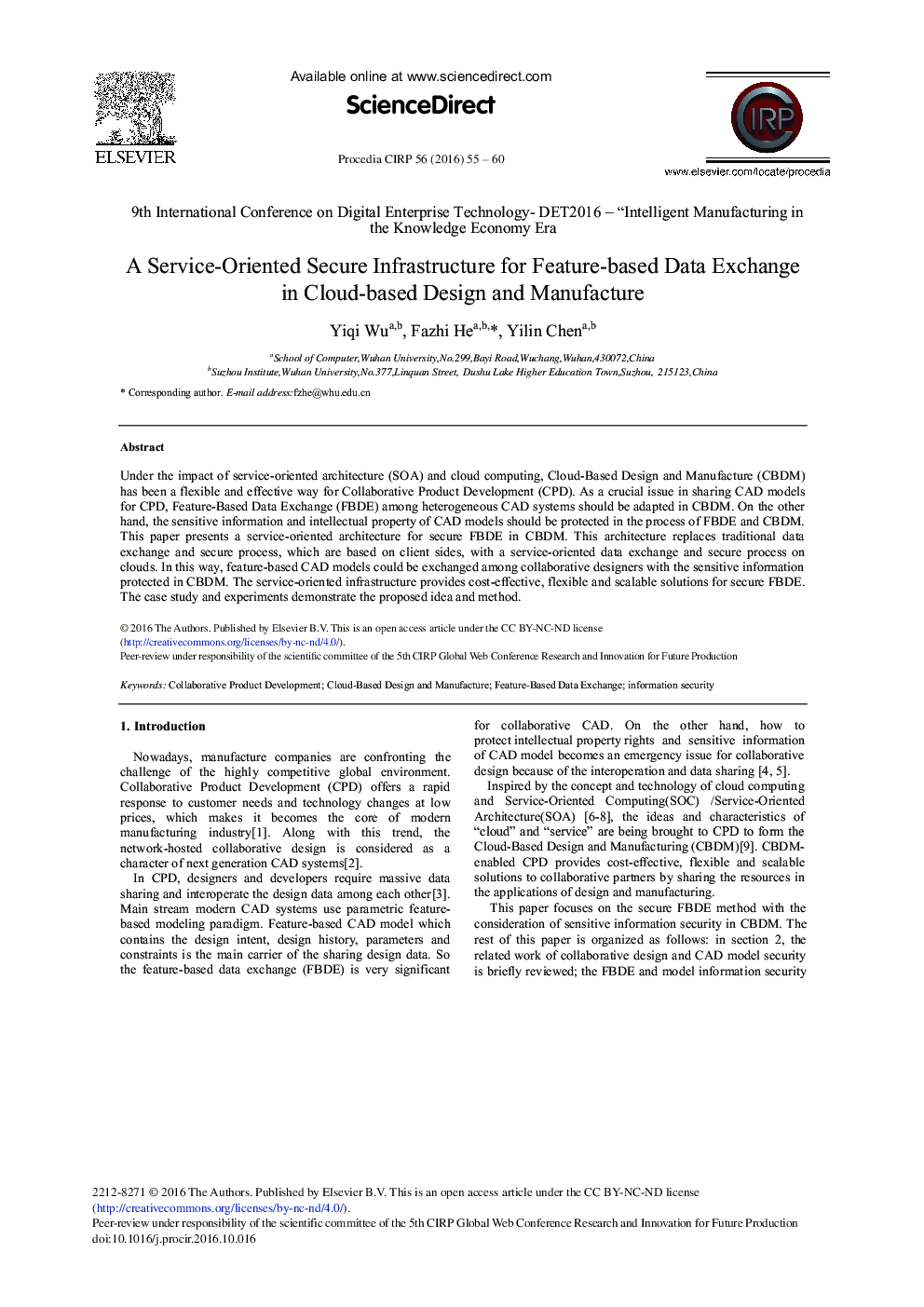 A Service-oriented Secure Infrastructure for Feature-based Data Exchange in Cloud-based Design and Manufacture