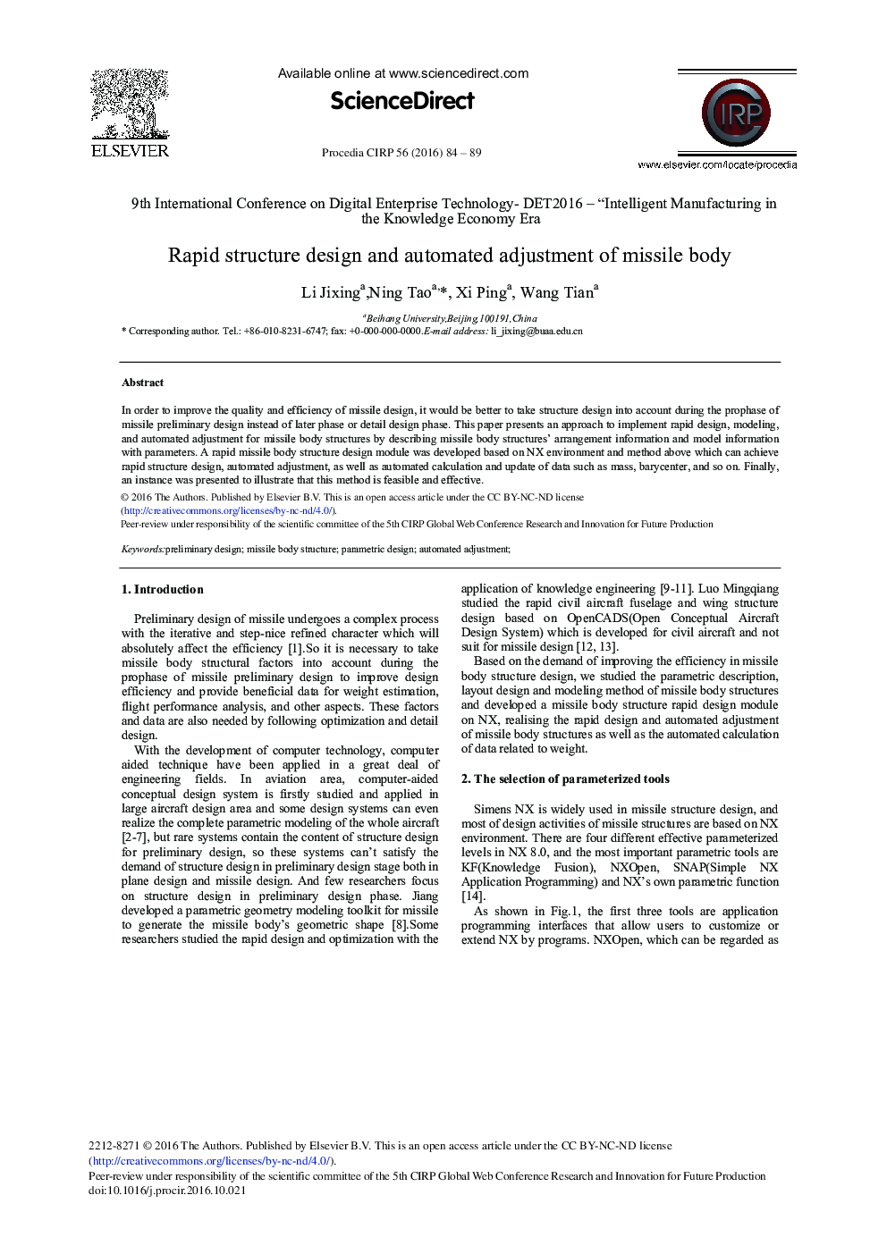 Rapid Structure Design and Automated Adjustment of Missile Body