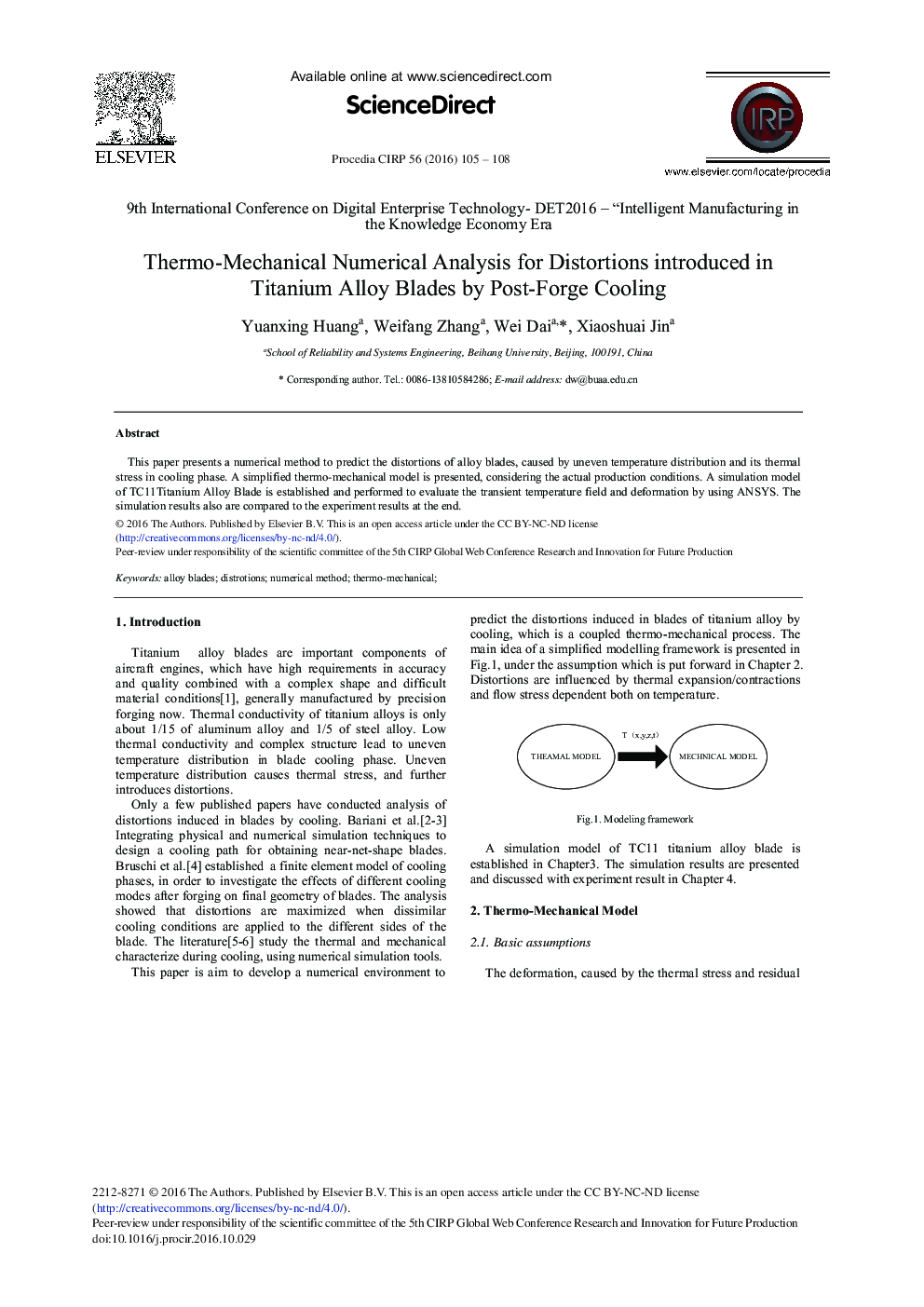 Thermo-mechanical Numerical Analysis for Distortions Introduced in Titanium Alloy Blades by Post-forge Cooling