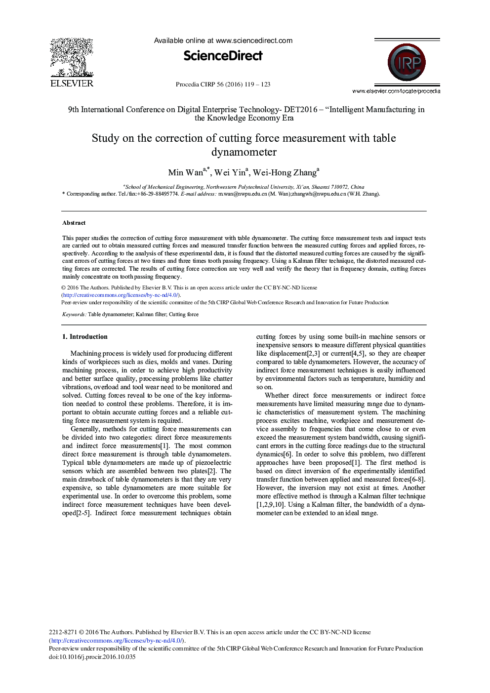 Study on the Correction of Cutting Force Measurement with Table Dynamometer