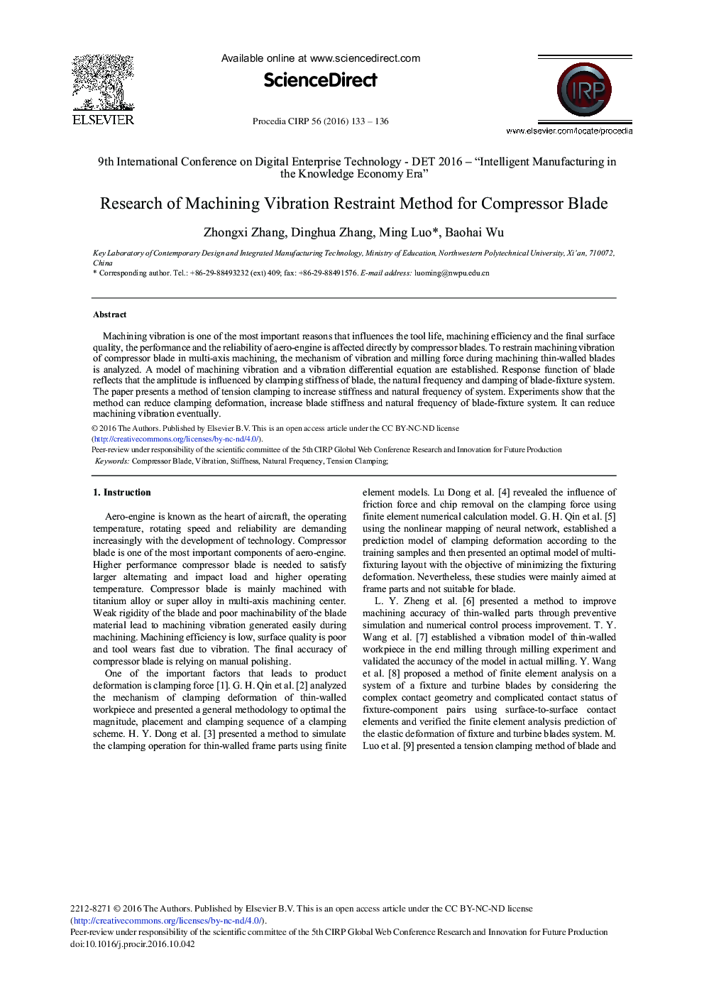 Research of Machining Vibration Restraint Method for Compressor Blade