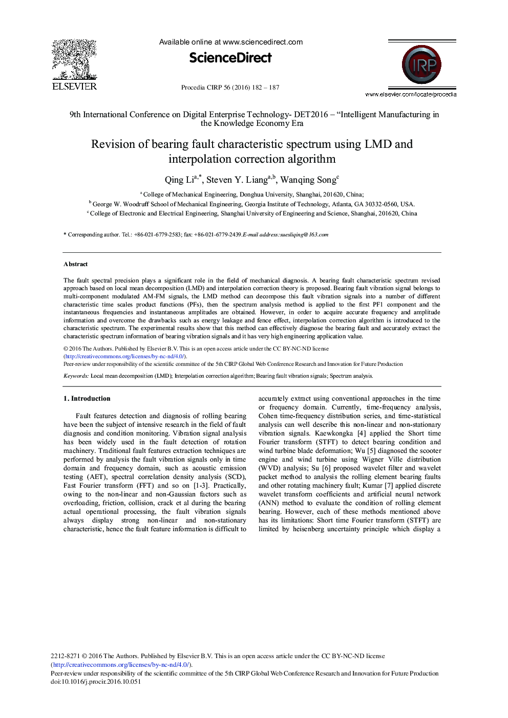 Revision of Bearing Fault Characteristic Spectrum Using LMD and Interpolation Correction Algorithm