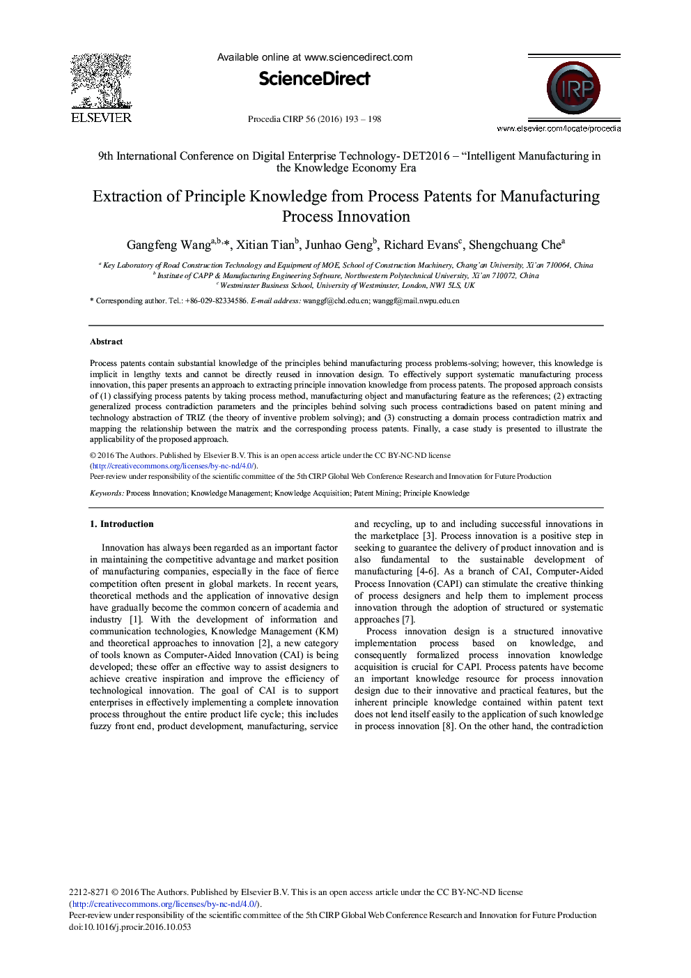 Extraction of Principle Knowledge from Process Patents for Manufacturing Process Innovation