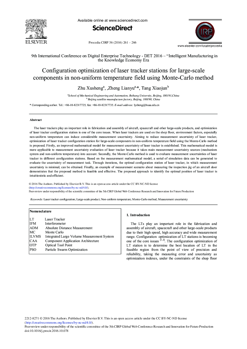 Configuration Optimization of Laser Tracker Stations for Large-scale Components in Non-uniform Temperature Field Using Monte-carlo Method