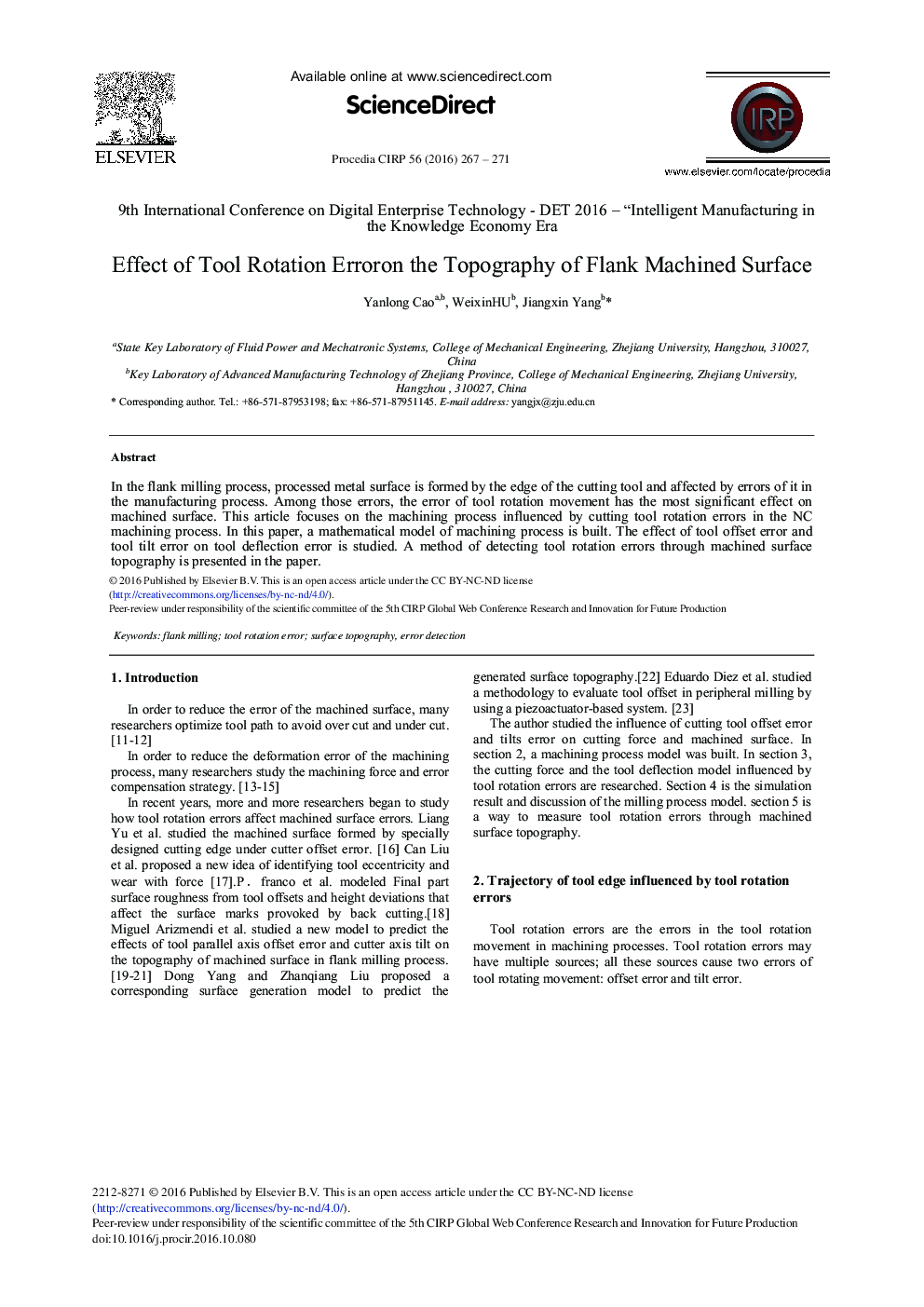 Effect of Tool Rotation Erroron the Topography of Flank Machined Surface