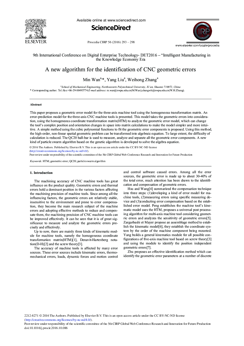 A New Algorithm for the Identification of CNC Geometric Errors