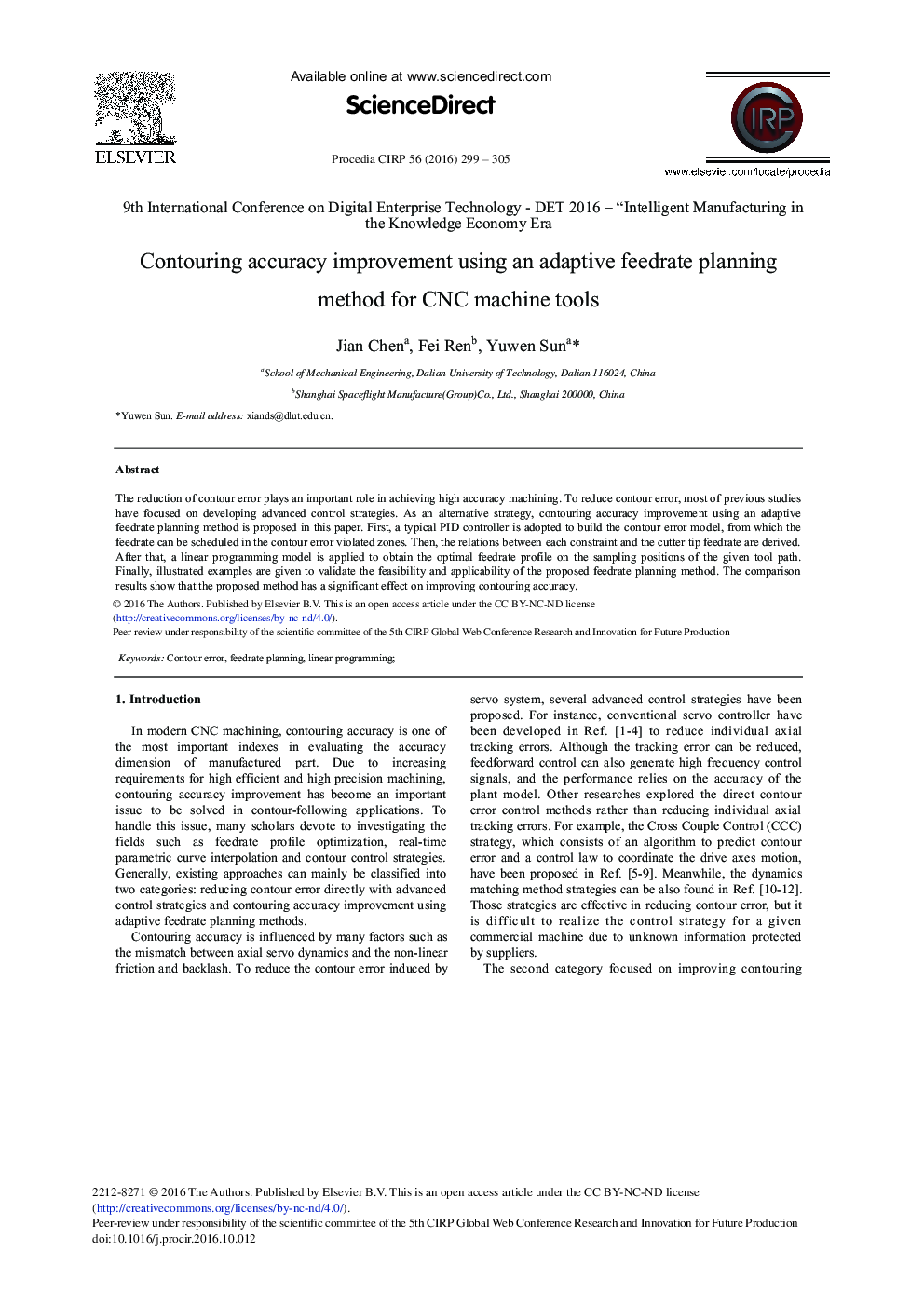 Contouring Accuracy Improvement Using an Adaptive Feedrate Planning Method for CNC Machine Tools