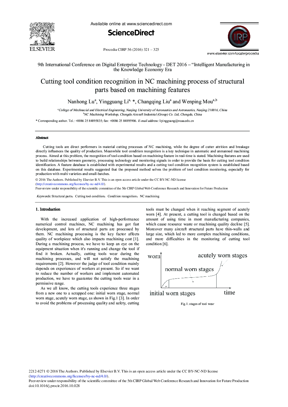 Cutting Tool Condition Recognition in NC Machining Process of Structural Parts Based on Machining Features