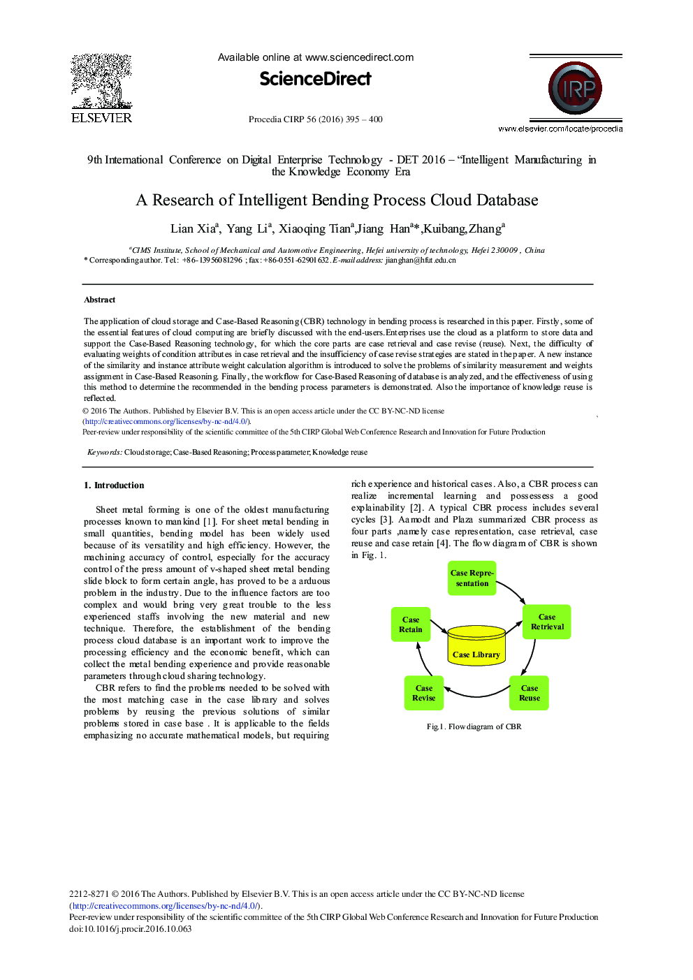 A Research of Intelligent Bending Process Cloud Database