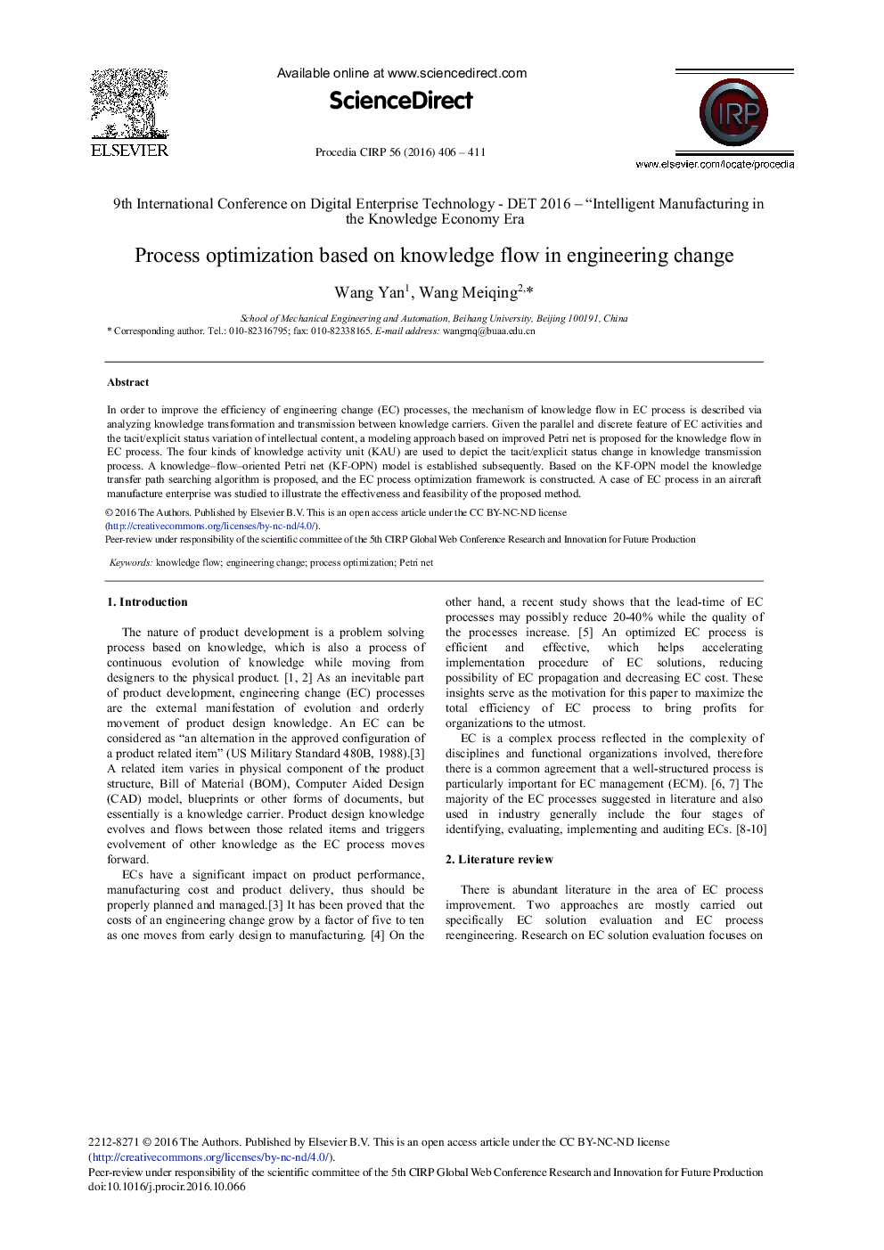 Process Optimization Based on Knowledge Flow in Engineering Change