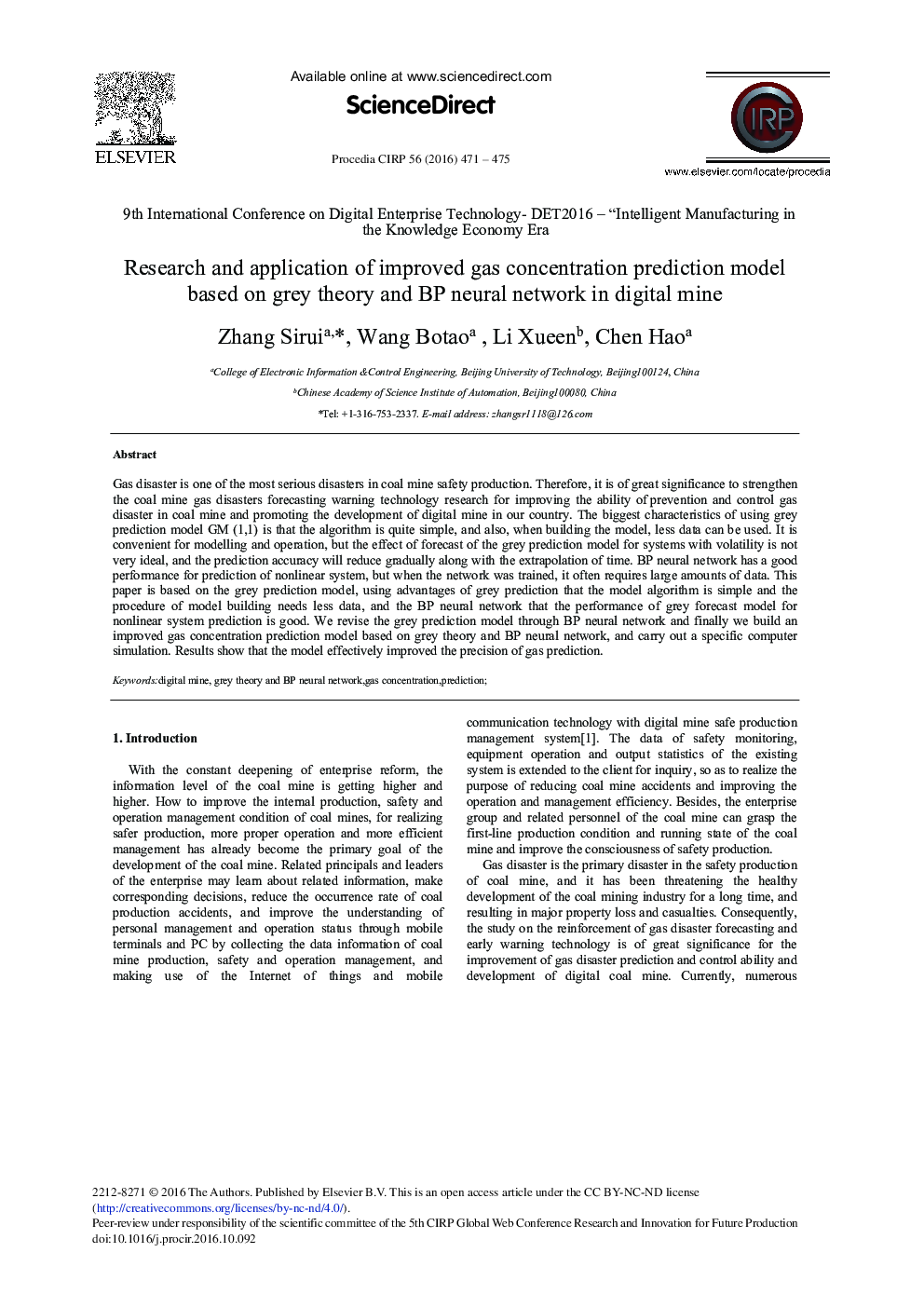 Research and Application of Improved Gas Concentration Prediction Model Based on Grey Theory and BP Neural Network in Digital Mine