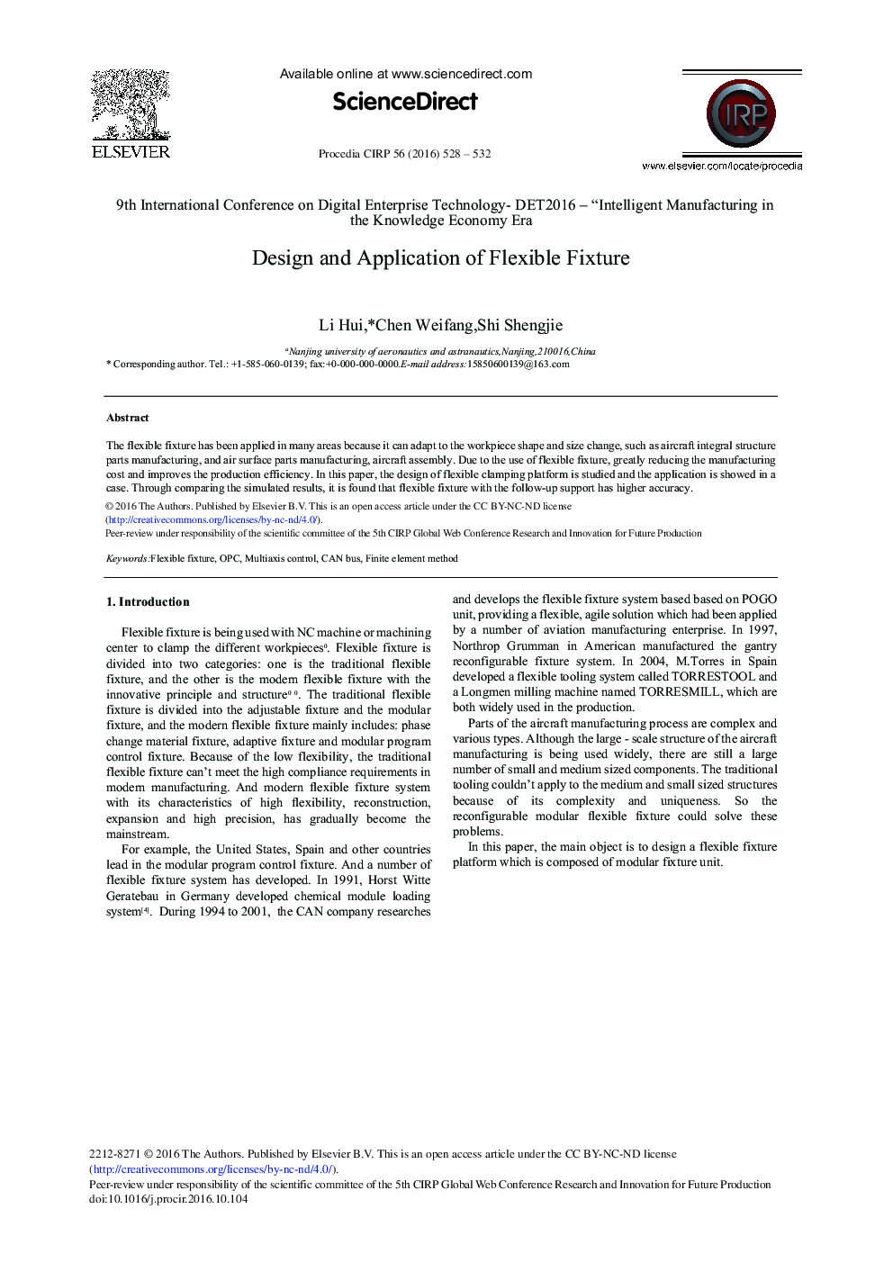 Design and Application of Flexible Fixture