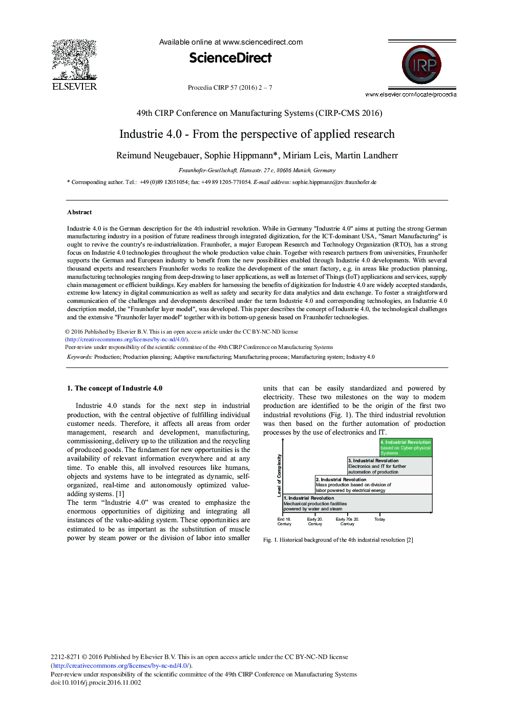 Industrie 4.0 - From the Perspective of Applied Research
