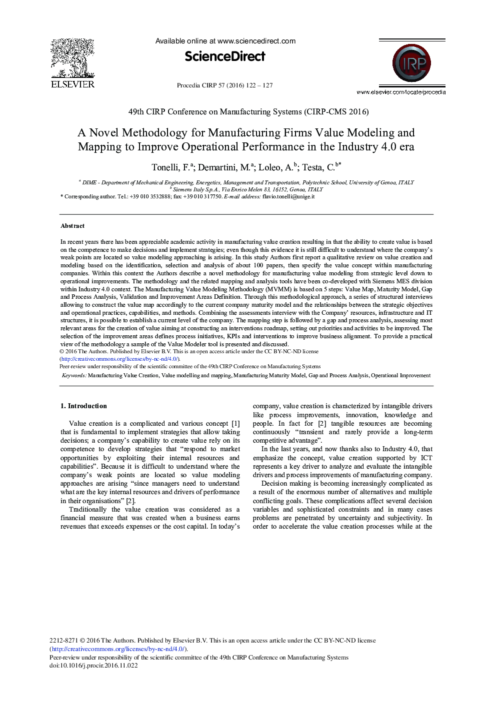 A Novel Methodology for Manufacturing Firms Value Modeling and Mapping to Improve Operational Performance in the Industry 4.0 Era