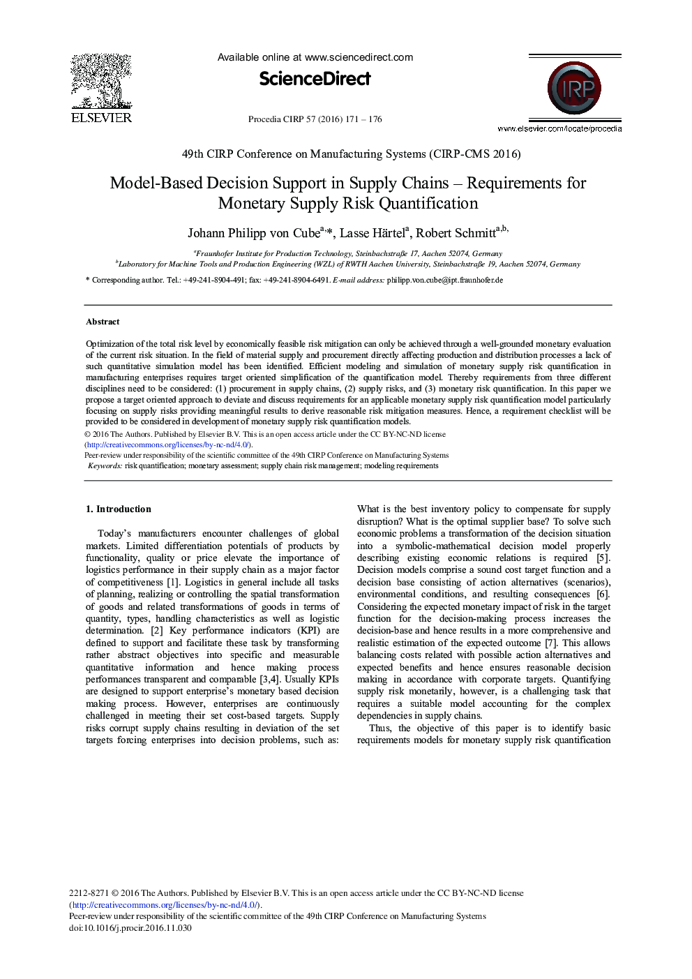 Model-based Decision Support in Supply Chains - Requirements for Monetary Supply Risk Quantification